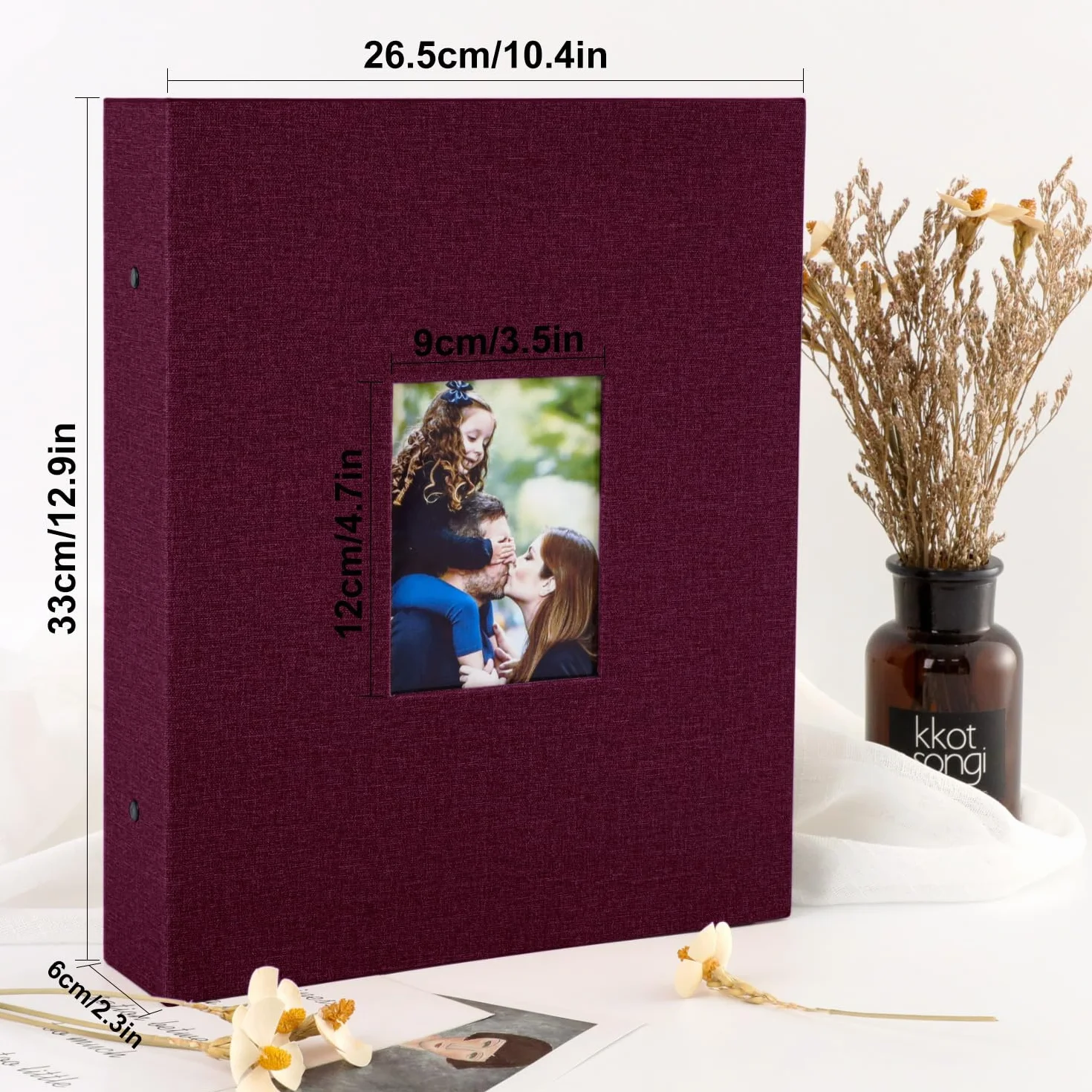 Lanpn Album fotograficzny na 1000 zdjęć w formacie 10x15, bardzo duży, XXL, lniany album do wkładania zdjęć w układzie pionowym, Purpurowy