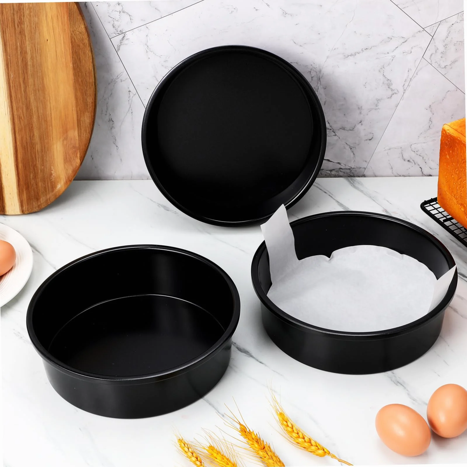 3kawałki Okrągłych Form Do Ciasta Nonstick z Papierem Parchment Głębokie Pojemniki Do Piekarnika Dla Domowych Piekarzy i Cukierników Wypieków i Deserów