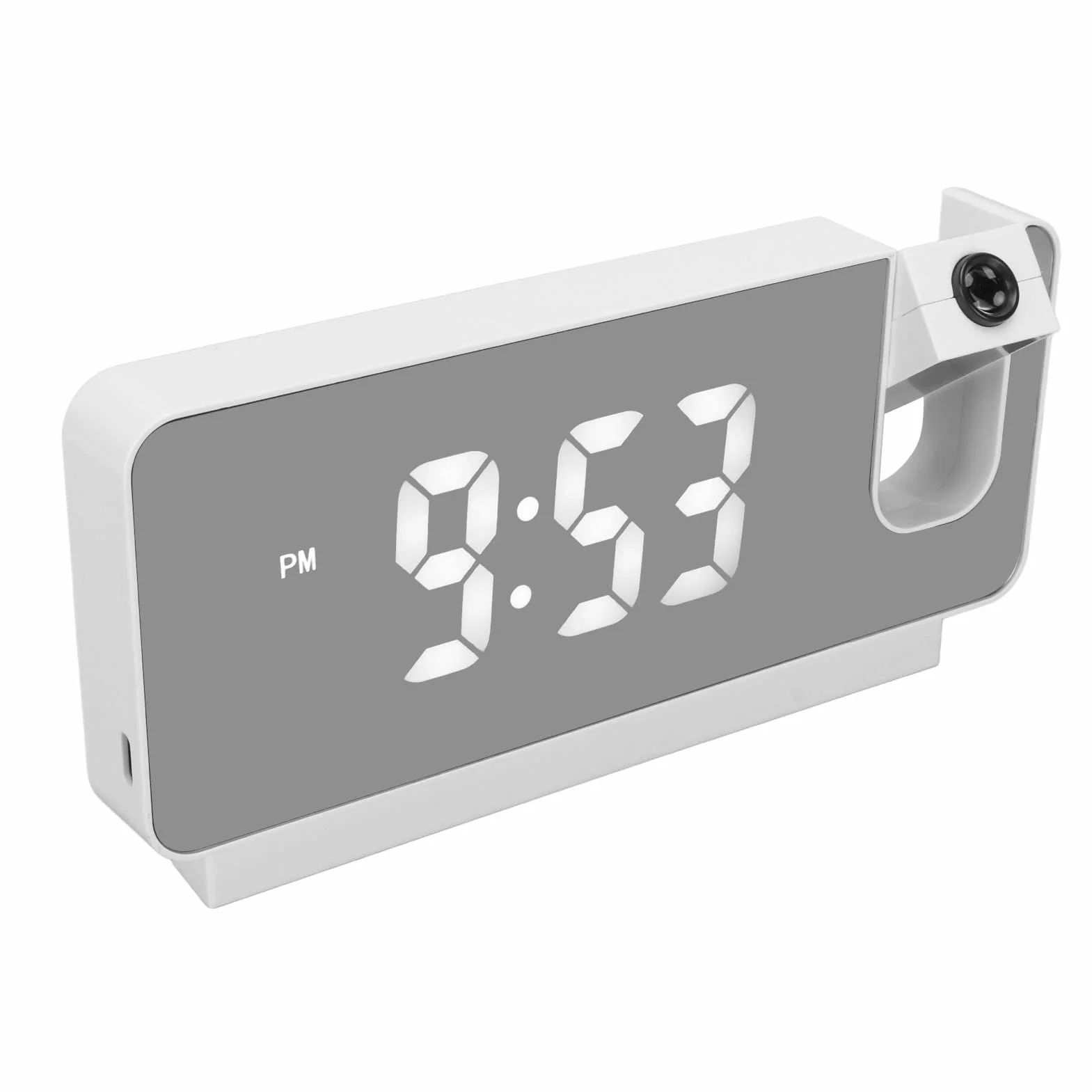 Yosoo Health Gear Budzik projekcyjny, lustrzany budzik LED z projektorem, godzina, data, wyświetlacz temperatury, szeroki kąt 180 stopni, ekran LED HD, projekcyjny zegar cyfrowy do sypialni, biały