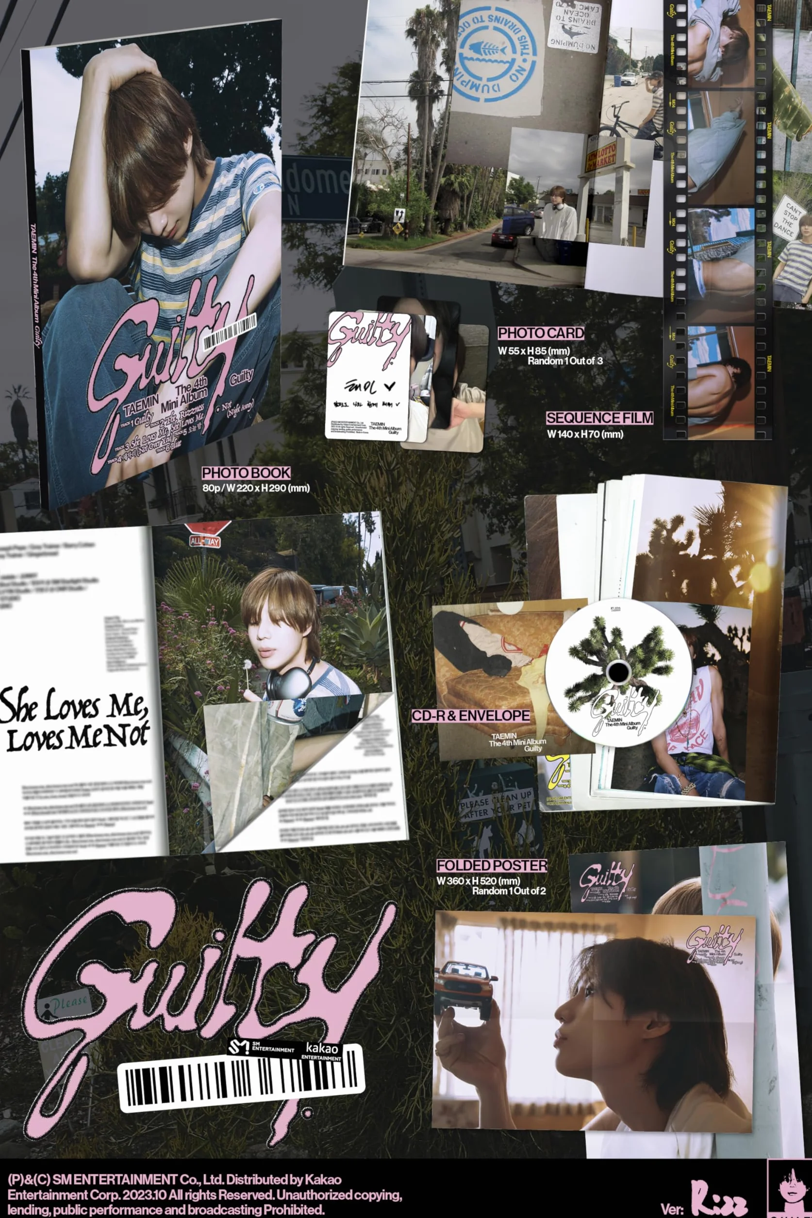KPOP SHINee TAEMIN Guilty 4th Mini Album Photo Book 2 Version SET CD + 1p składany plakat w opakowaniu + broszura 80p + 1ea Sequence Film + 1p PhotoCard + śledzenie pieczęci