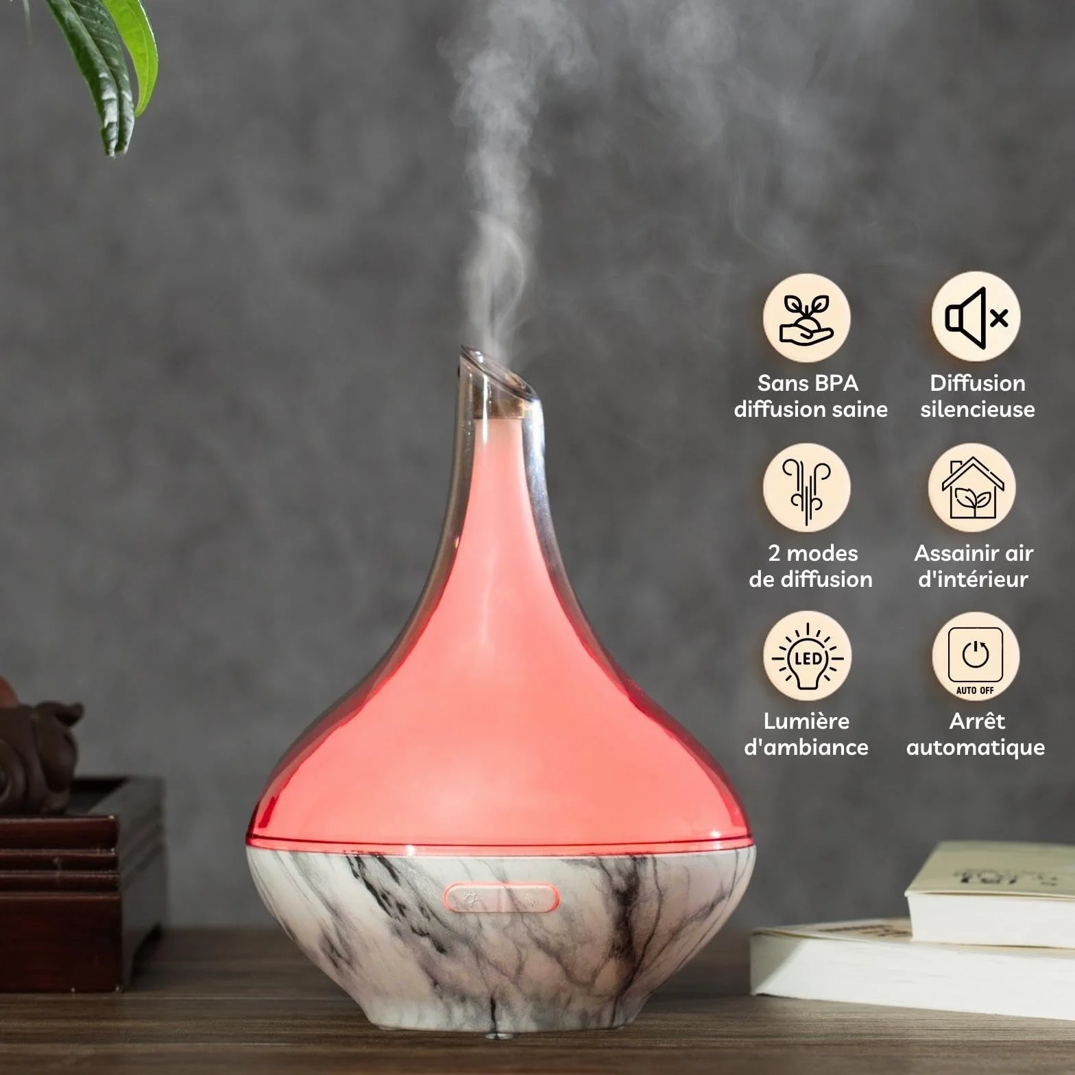 Zen'Aroma Dyfuzor olejku Hestia, ultradźwiękowy dyfuzor do aromaterapii zimnej, elektryczny dyfuzor nawilżacza, konfigurowalne oświetlenie LED, nowoczesny design, cichy i kompaktowy