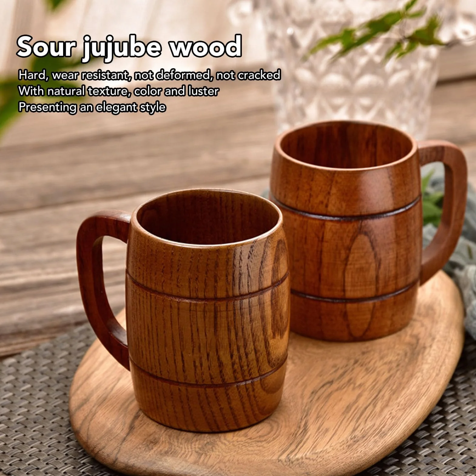 Ejoyous Drewniany Kubek z Piwa 300 Ml z Uchwytem
