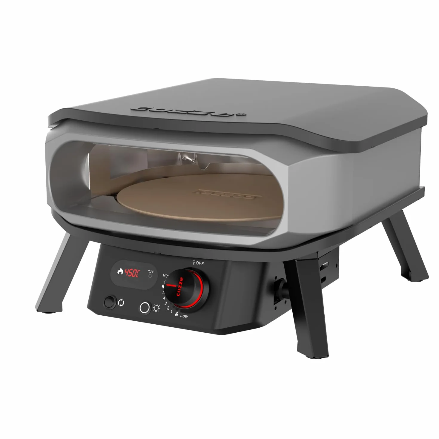 Cozze® 13" piekarnik do pizzy PREMIUM ROTATE – gazowy, 30 mbar – obrotowy piekarnik ze stali nierdzewnej z kamieniem korderytowym Ø34,5 cm – szybkie i równomierne pieczenie