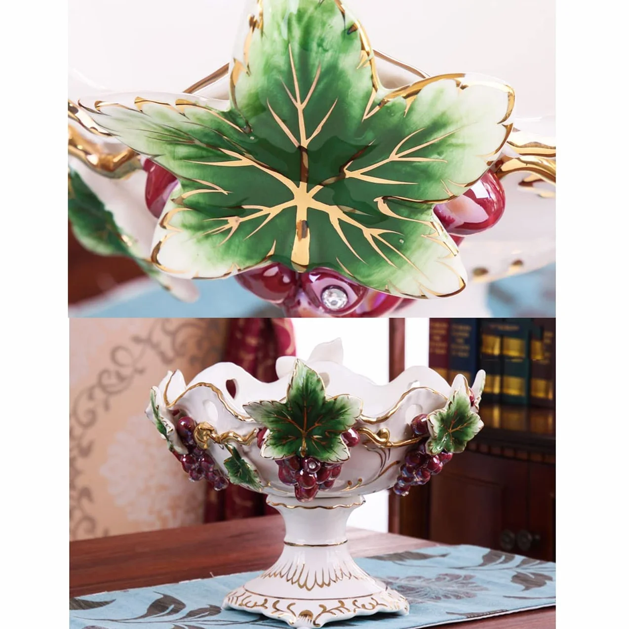 Ceramiczna miska na owoce, Porcelanowy styl dworski cukierki orzechy talerz dekoracja winogron taca, wysokiej klasy przekąski kompot jagoda kosz na owoce(Orange)