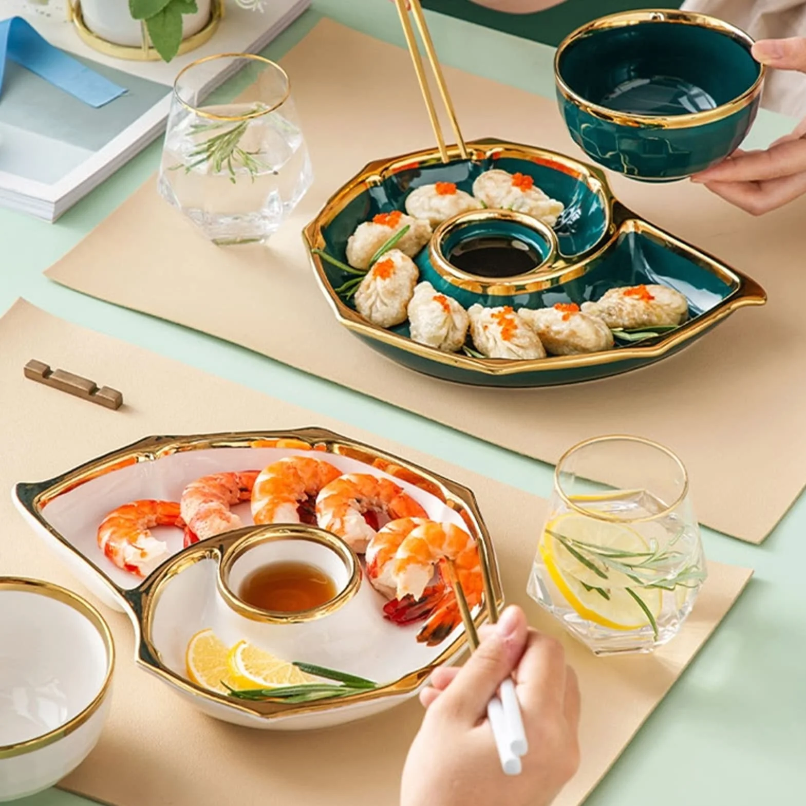 Zestaw talerzy do sushi, ceramiczne naczynia do sushi, tace do sushi i sashimi w kształcie muszli, naczynia na pierożki, talerze do serwowania przekąsek, na które mo,
