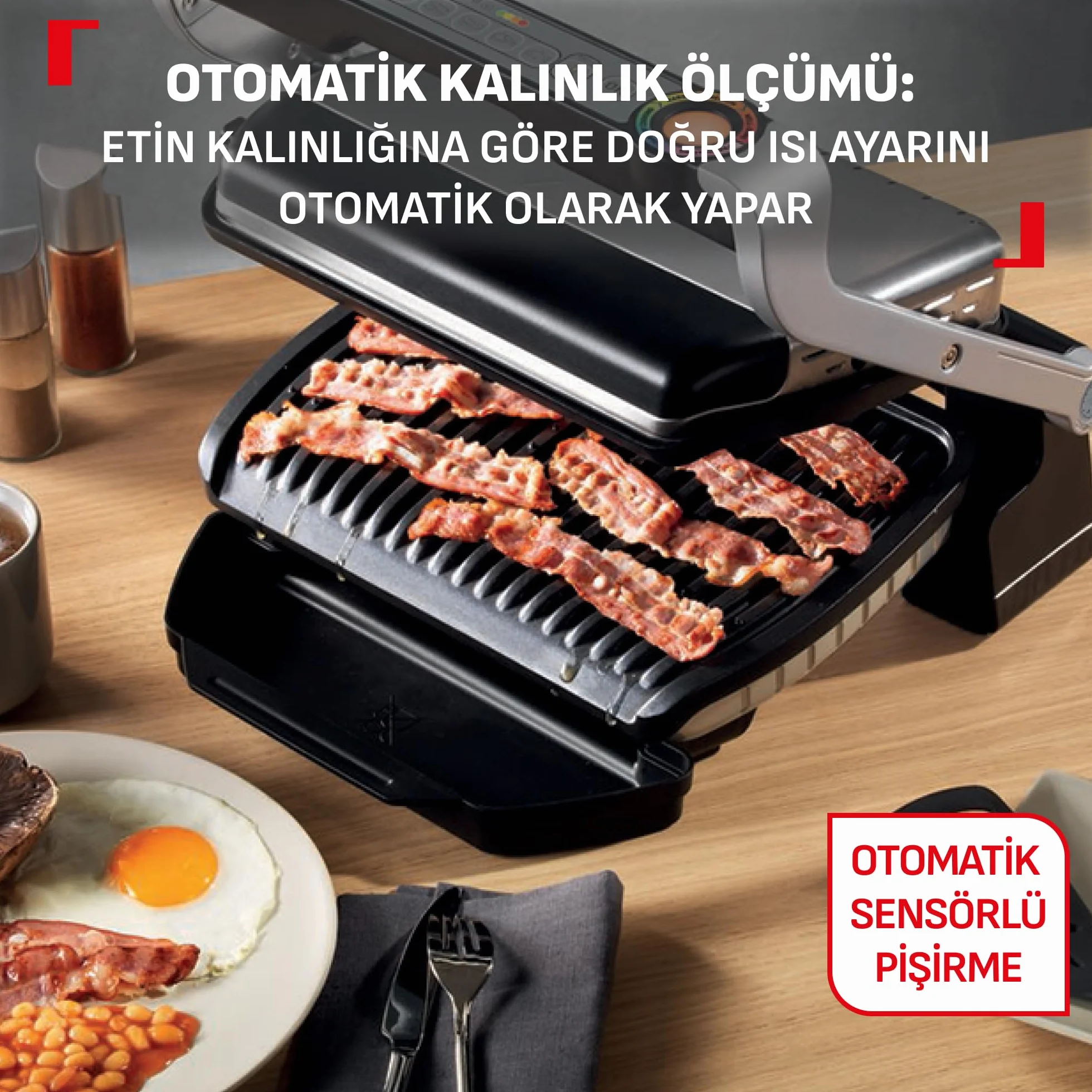 TEFAL OptiGrill+ GC712D Grill elektryczny, 2000W, 6 automatycznych programów, Wskaźnik poziomu wysmażenia Automatic Sensor Cooking, nieprzywierająca powłoka, Możliwość mycia w zmywarce, Srebrny