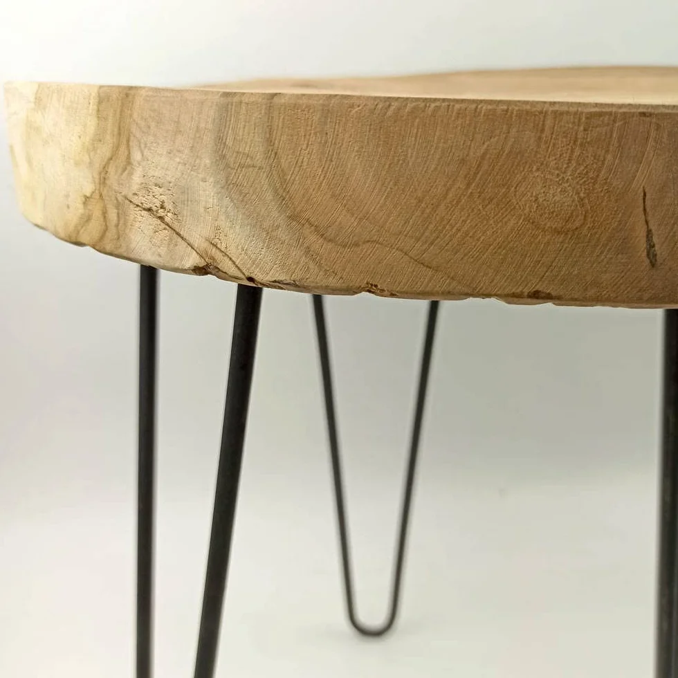 Taboret drewno tekowe stalowy 30 x 30 x 42 cm