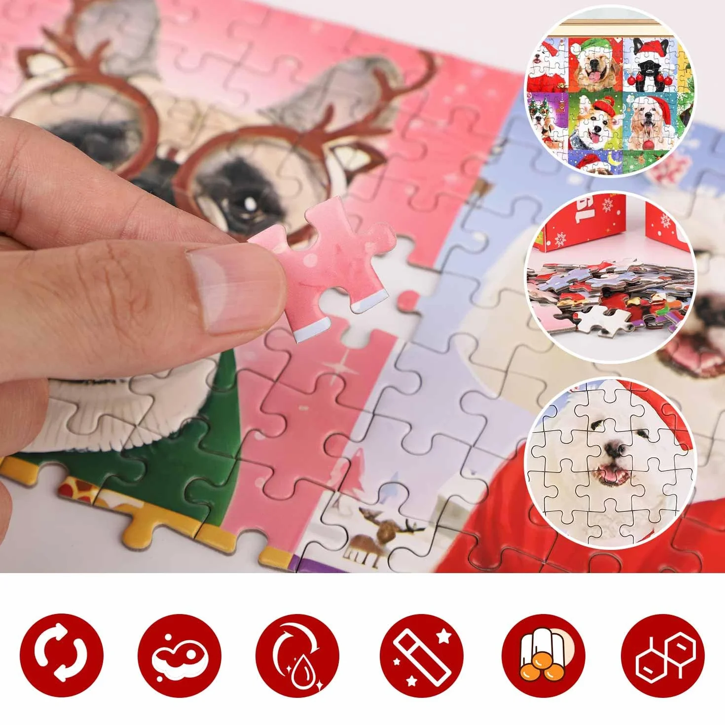 Kalendarz Adwentowy Puzzle Boże Narodzenie 2024 24-Dniowe Odliczanie z Psami dla Dzieci Nastolatków i Dorosłych