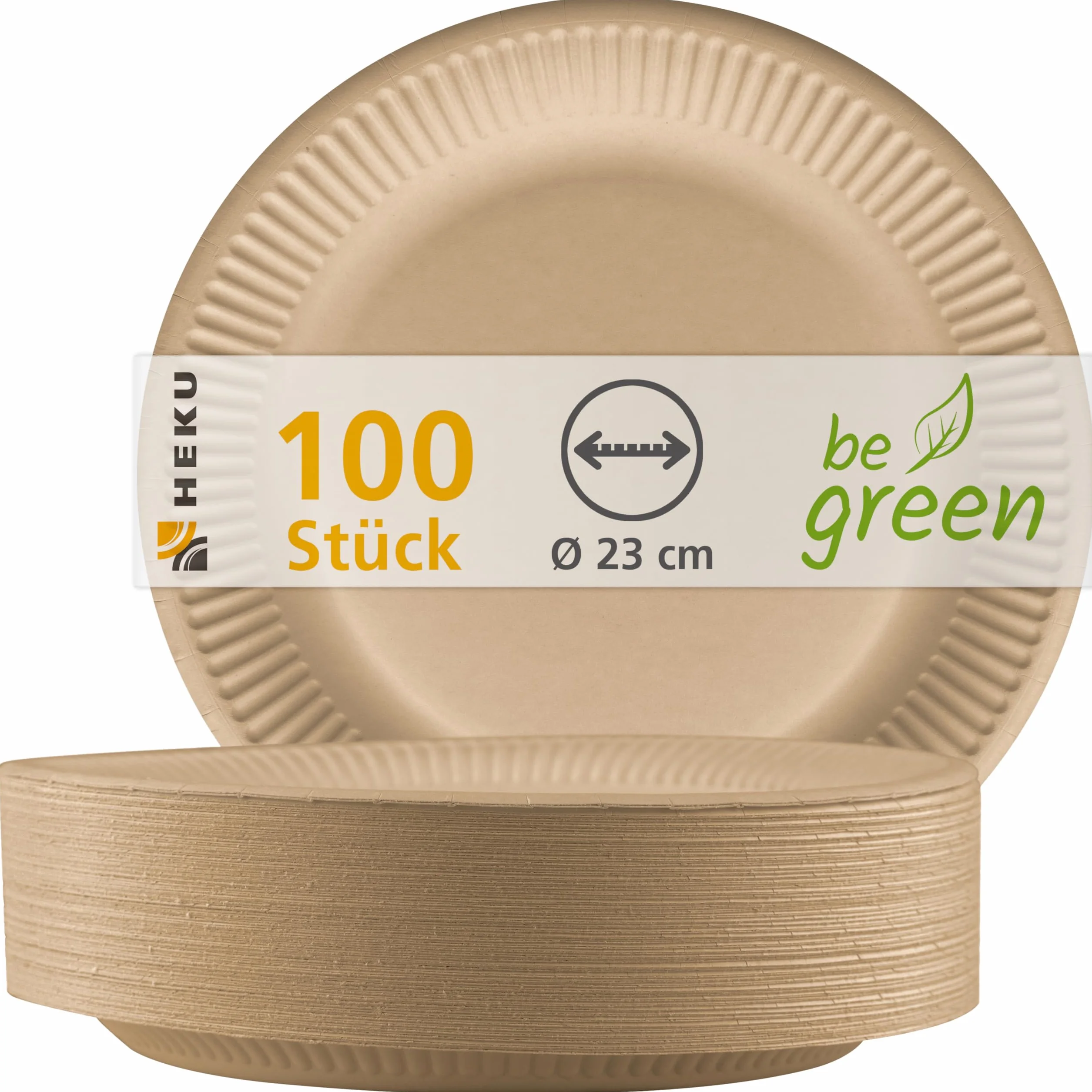 HEKU be green 100 biologicznych talerzy papierowych, Ø 23 cm, certyfikat FSC, biodegradowalne, wszechstronne i przyjazne dla środowiska, idealne do grillowania, pikniku i imprez