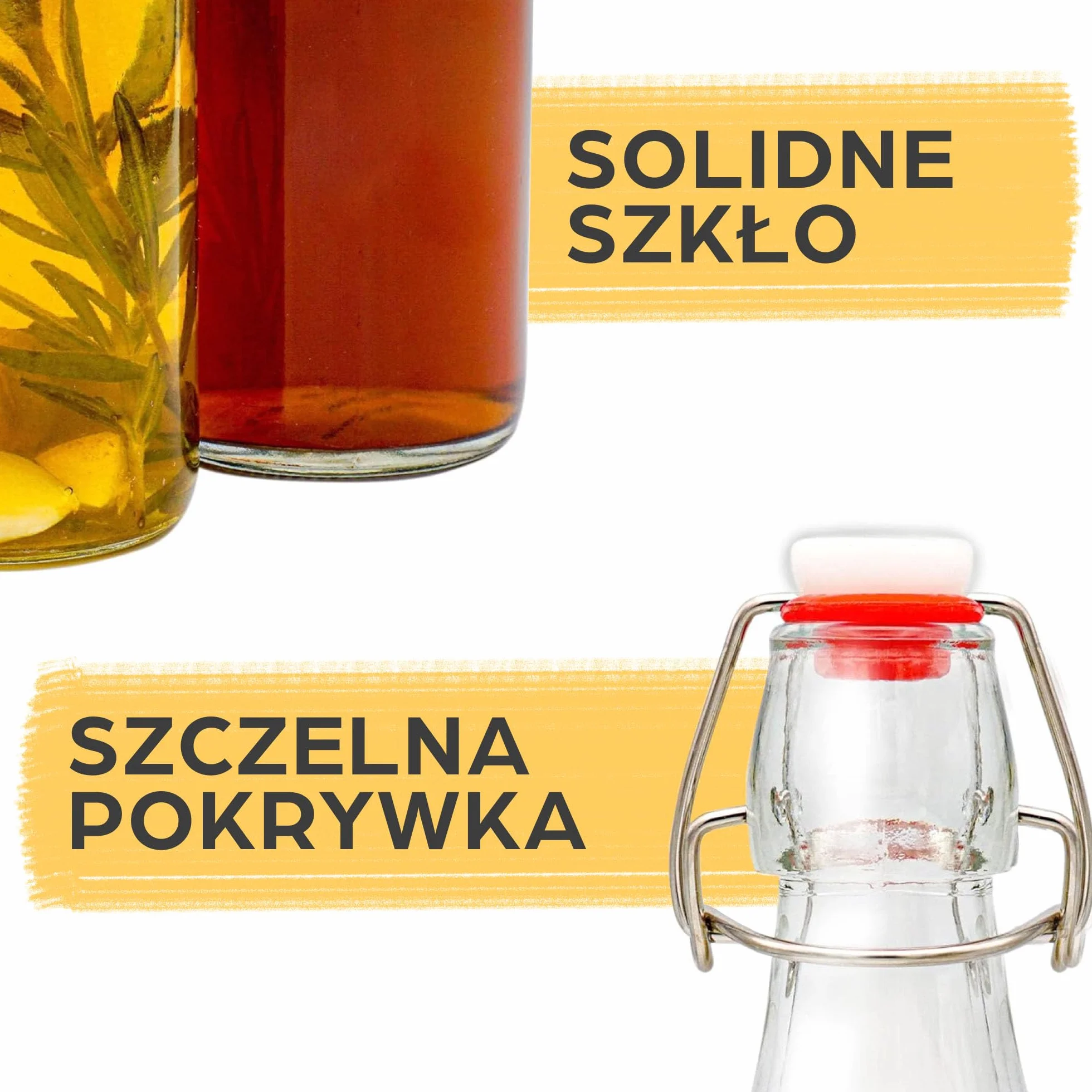 6 szklanych butelek z zamknięciem pałąkowym 250 ml – 6 dodatkowych uszczelek w zestawie 12 etykiet z pisakiem