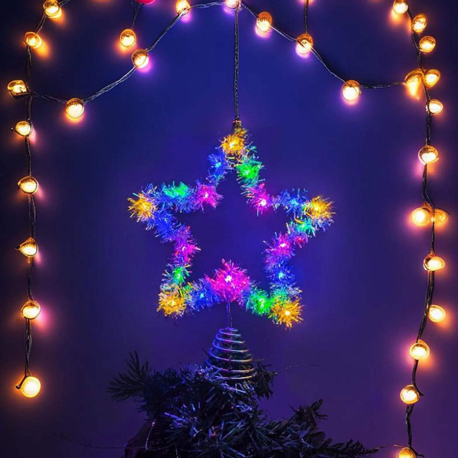Czubek na choinkę w kształcie gwiazdy, 20 x 25 cm, ozdoba choinkowa w kształcie gwiazdy, z 10 diodami LED, błyszcząca choinka na Boże Narodzenie, do ozdób choinkowych, podświetlana