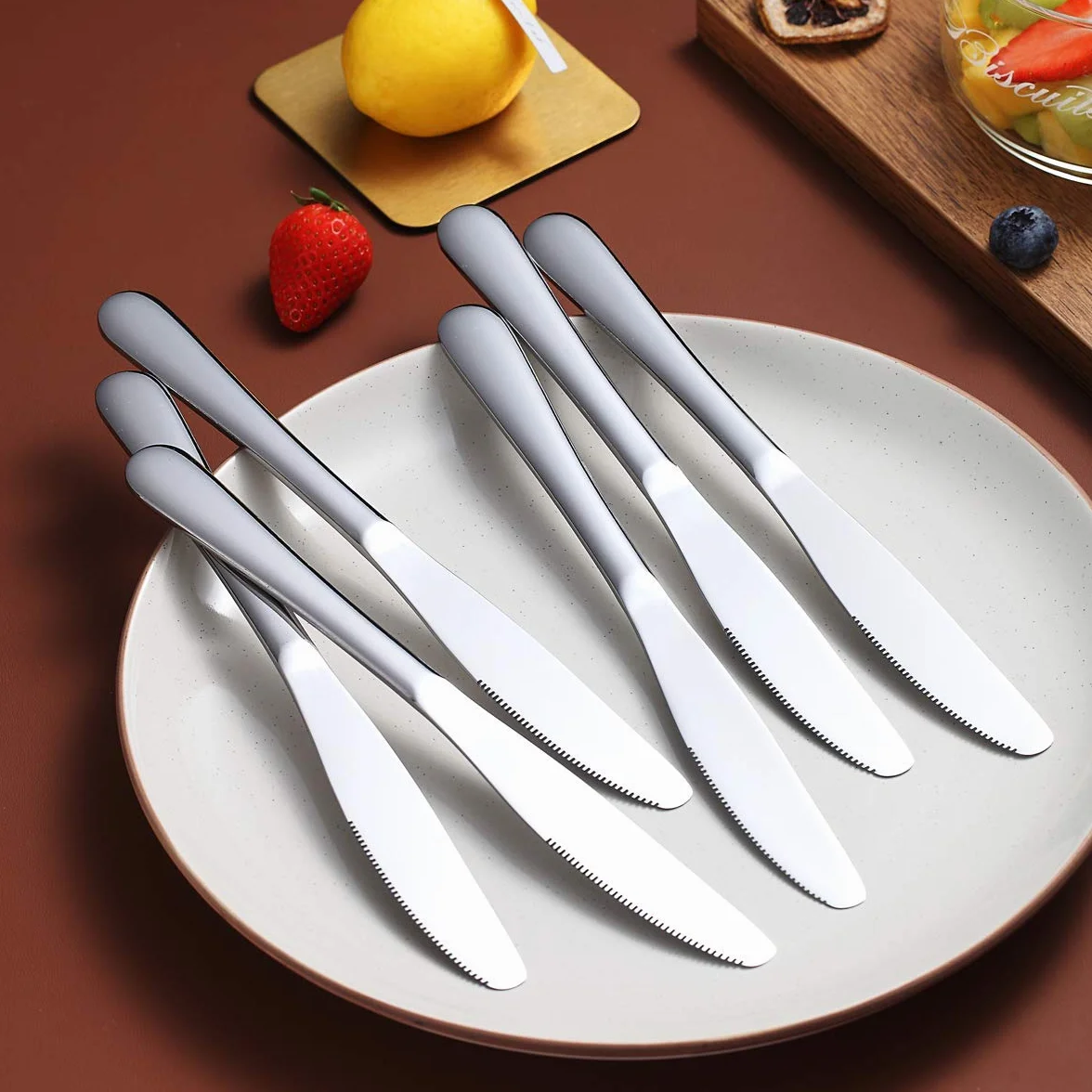 Kyraton 6-częściowy nóż do menu, stal nierdzewna, 22,8 cm, zestaw noży do steków, nóż stołowy, zestaw noży do masła, sztućce, nadaje się do mycia w zmywarce (srebrny)
