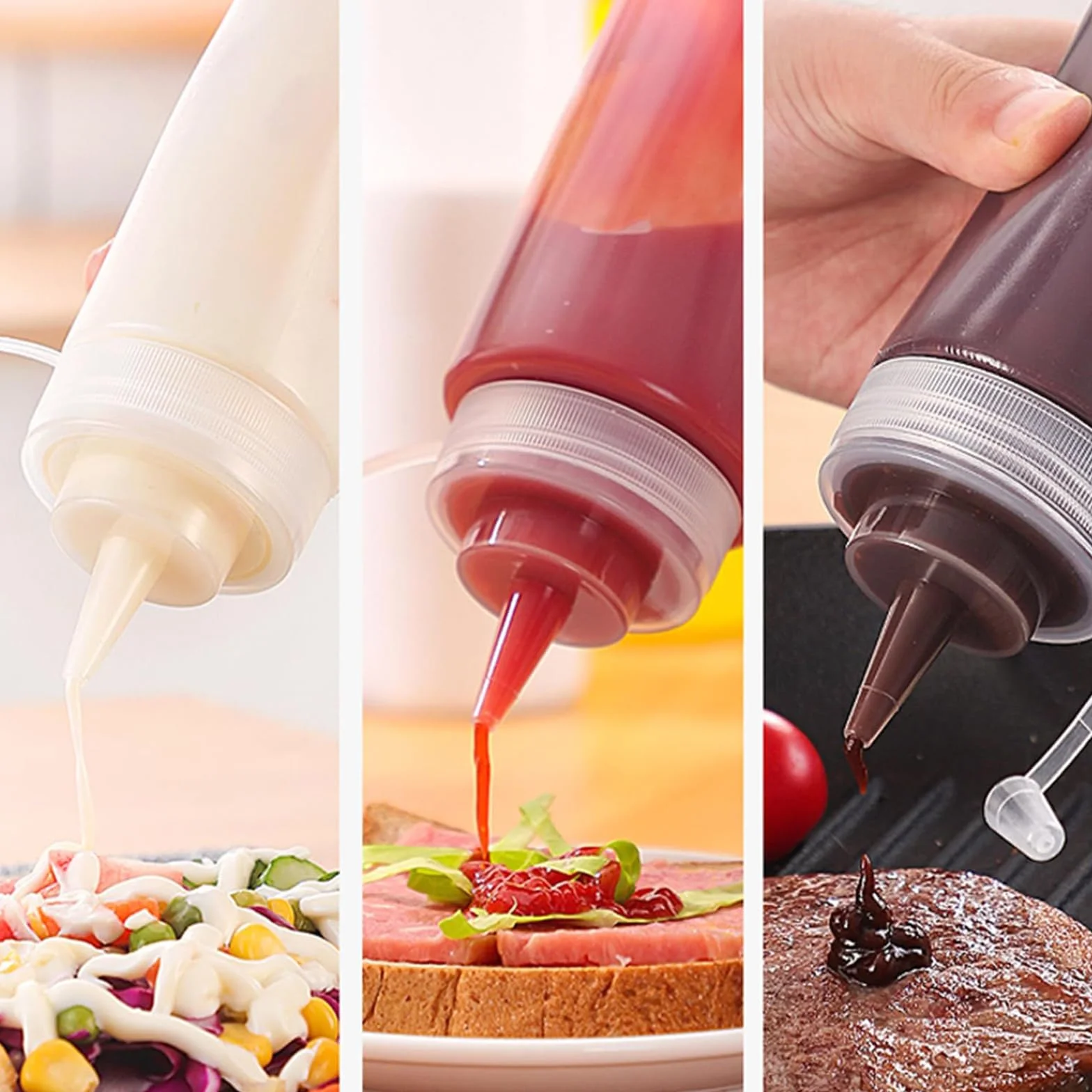 Butelka do wyciskania 360 ml 4 sztuki z nakrętkami i lejkiem do ketchupu sosów