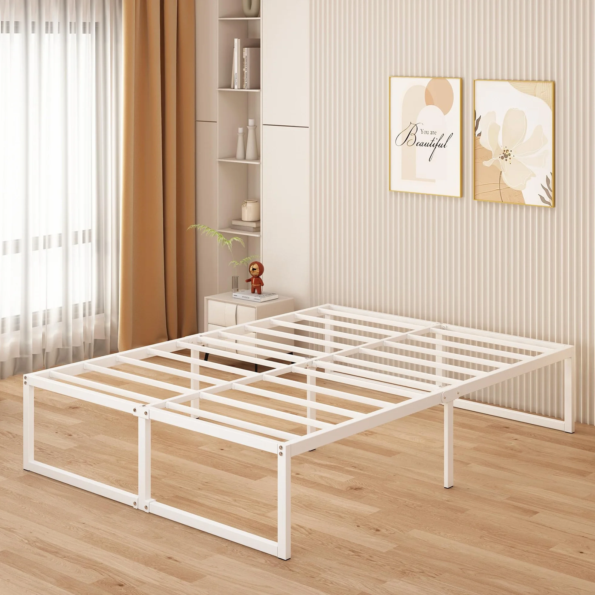 Yicensen Metalowe łóżko 180 x 200 cm – 46 cm wysokości, duża przestrzeń do przechowywania pod łóżkiem, podwójna rama łóżka z metalu ze stalową podpórką, łatwy montaż, bezgłośne, bez łóżka