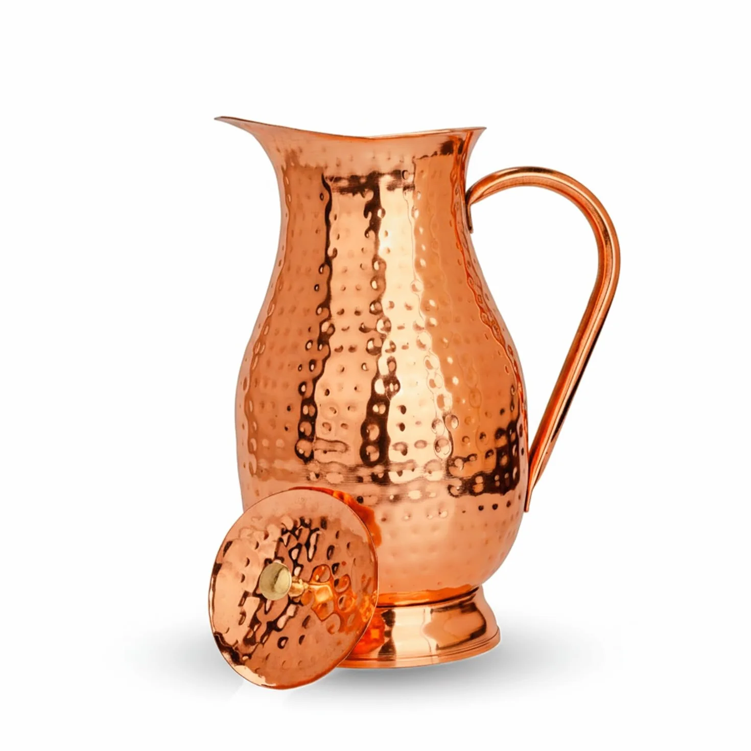 Royal dzbanek miedziany z pokrywką 1600 ml, 99,99% czystej miedzi, ręcznie wykonany, bezszwowy, ciężki design, szczelny, szeroki otwór, hydratacja ajurwedyjska, bez powłoki wewnętrznej, przyjazny dla