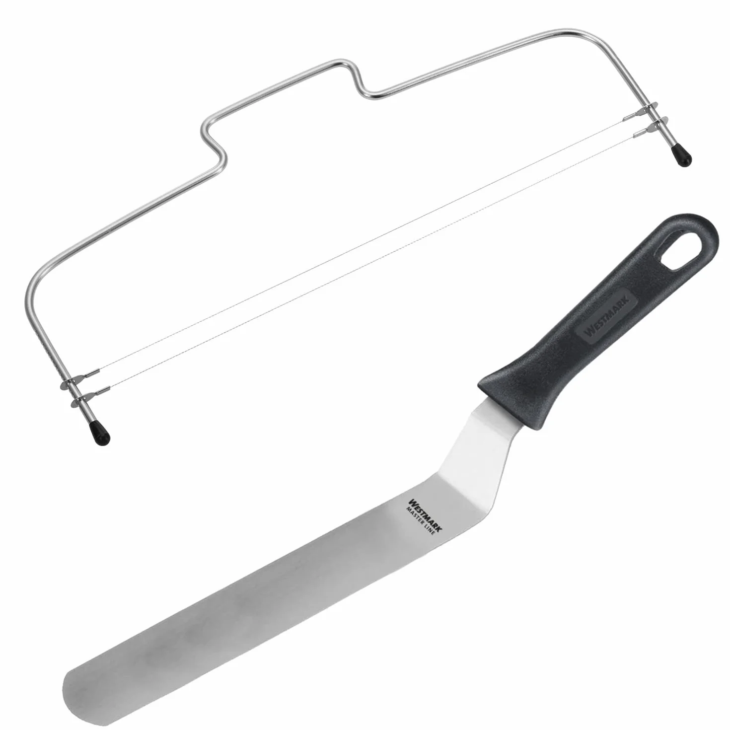 Westmark 1 Dzielarka do Tortów z 2 Ząbkowanymi Drutami Tnącymi 1 Paleta Kątowa, 39,5 cm, Stal Nierdzewna, Simplex Duo, Srebrny, Czarny, 716022E9