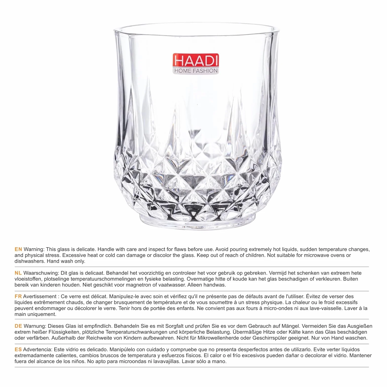 HAADI Zestaw 6 szklanek do picia, krystalicznie czysty kieliszek do wody, szklanki koktajlowe do wina, whisky, soku, ginu i innych napojów, 320 ml