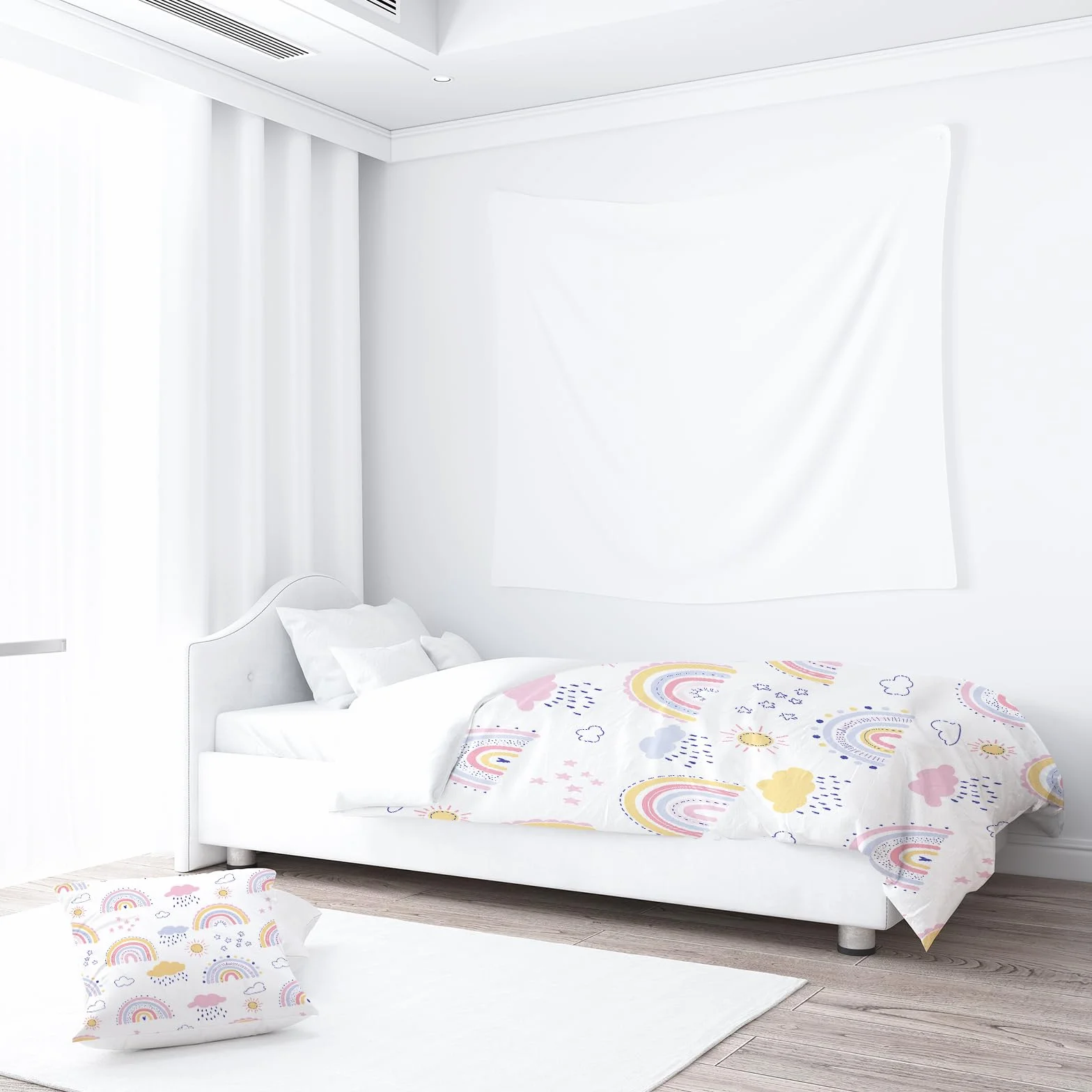 Zestaw pościeli dla dziewczynek w kolorach tęczy, poszewka na poduszkę 65x65 cm, poszwa na kołdrę 140x200 cm, pościel w stylu kreskówkowym z chmurami z łatwym do otwierania zamkiem