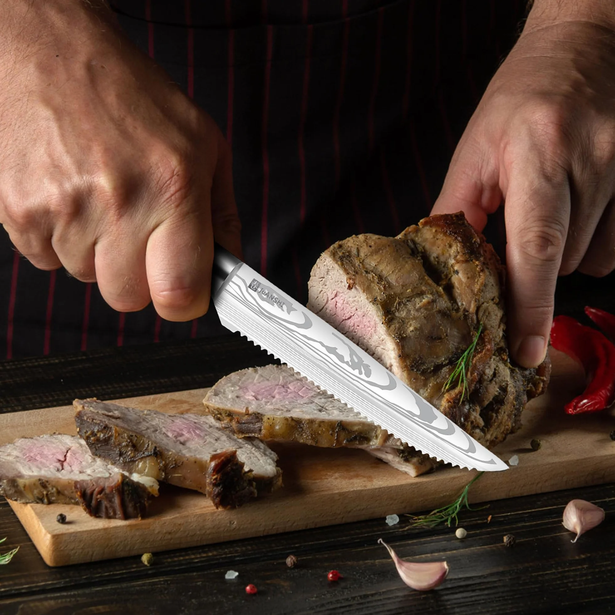 JUANSHI Noże kuchenne profesjonalny nóż szefa kuchni nóż do chleba Santoku nóż kuchenny (nóż do steków 11,4 cm)