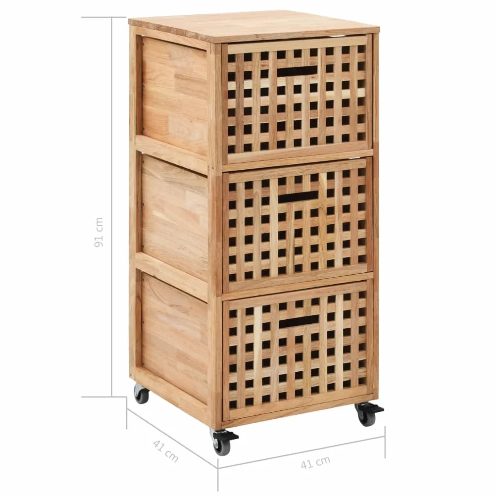 Générique Wąska szafka łazienkowa z litego orzecha włoskiego 41 cm, z 3 koszami z siatki, szafka do przechowywania na kółkach, na ręczniki i bieliznę, naturalny design, do salonu lub przedpokoju