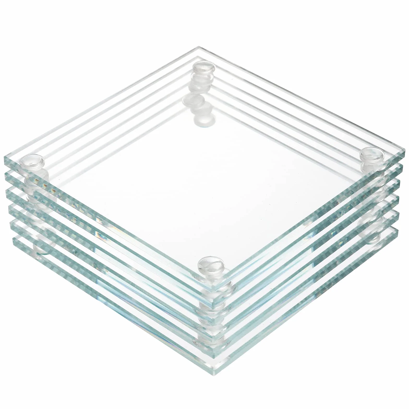 YOUEON Zestaw 6 przezroczystych szklanych podstawek, 8,9 x 8,9 cm, kwadratowa mata ochronna na stół, dekoracyjne szklane talerze na kubki, stoły, kuchnie, dekoracje domu i imprezy