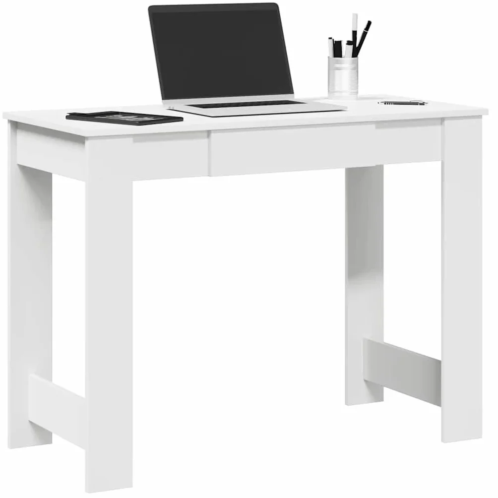 Biurko białe 100 x 45 x 75 cm z materiału drewnopochodnego, stół roboczy z dużym blatem do komputera i przyborów do pisania, stół biurowy z dużą ilością miejsca do przechowywania segregatorów