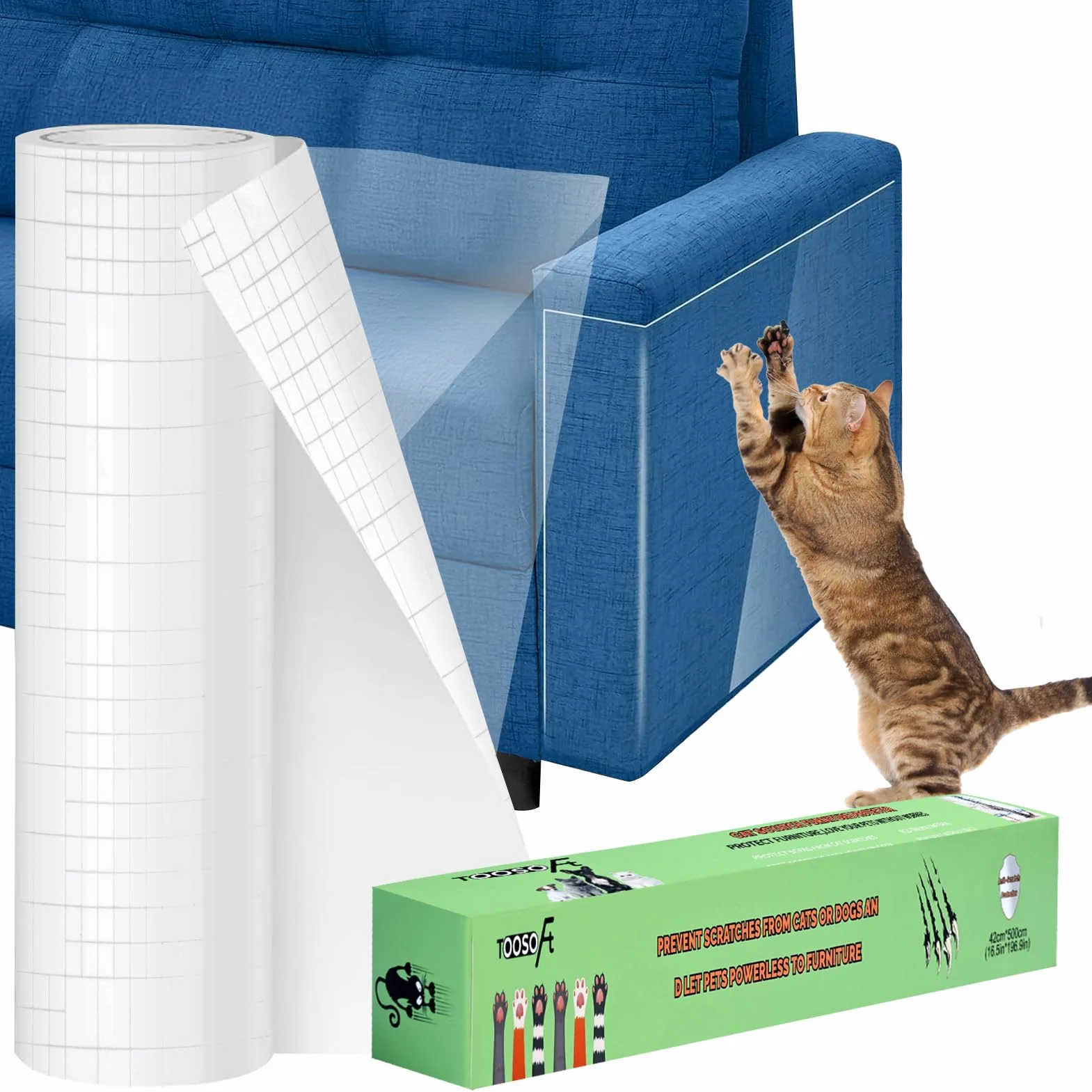 TOOSOFt Ochraniacze na sofę przed zwierzętami 5 m x 42 cm przezroczysta samoprzylepna taśma ochronna