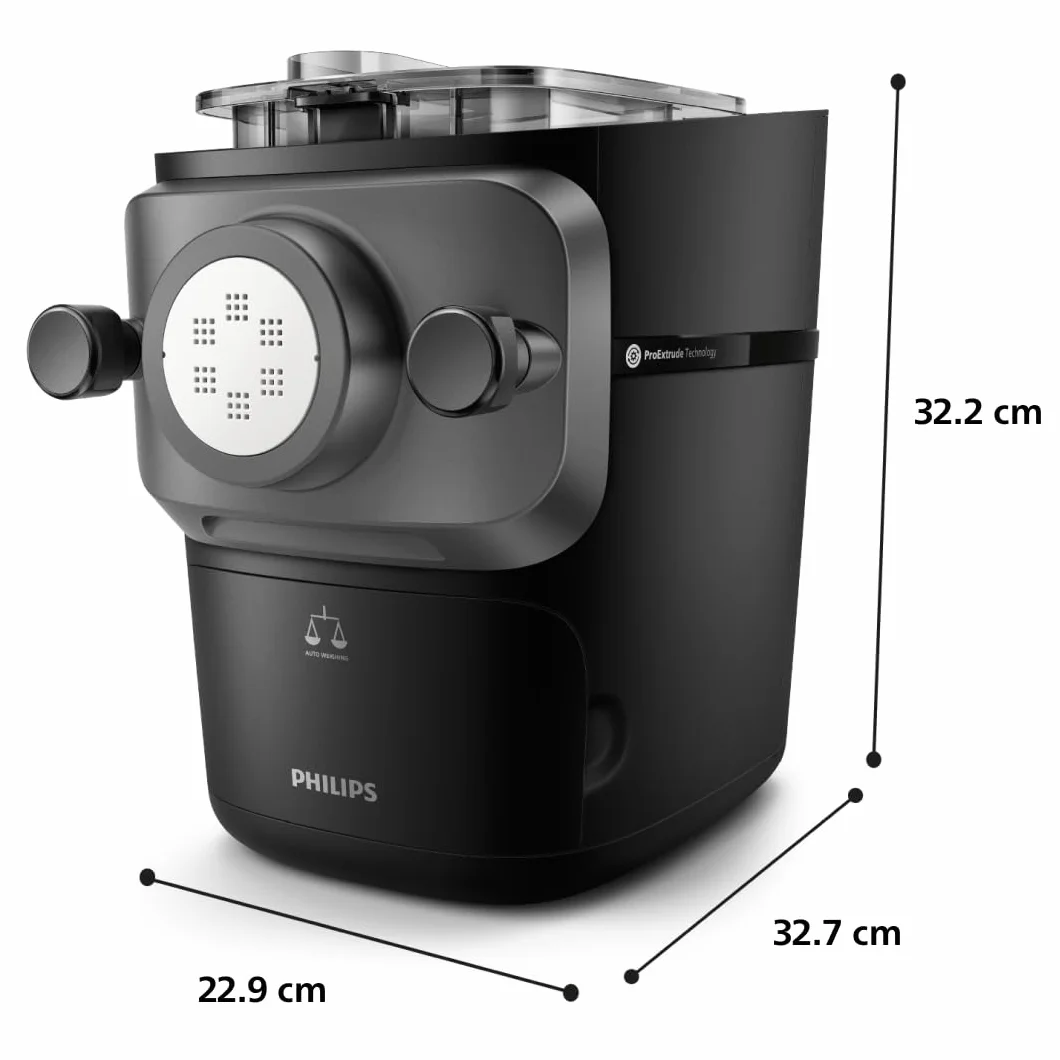 Philips Seria 7000 Urządzenie do wyrobu makaronu - Technologia ProExtrude, Automatyczne ważenie, 8 tarczy formujących, Idealne ciasto, Łatwe czyszczenie, Czarny (HR2665/93)