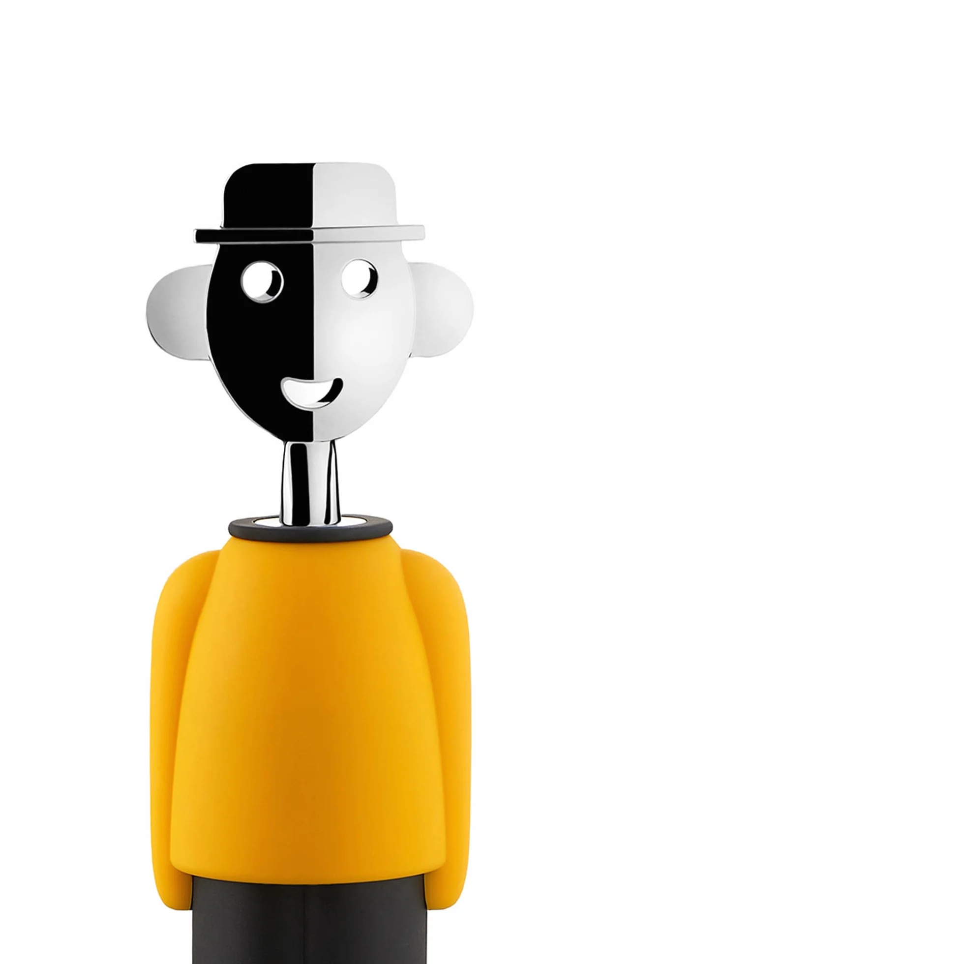 Alessi Alessandro M. AM23 YB – designerski korkociąg, z żywicy termoplastycznej, chromowany zamak, żółty i czarny