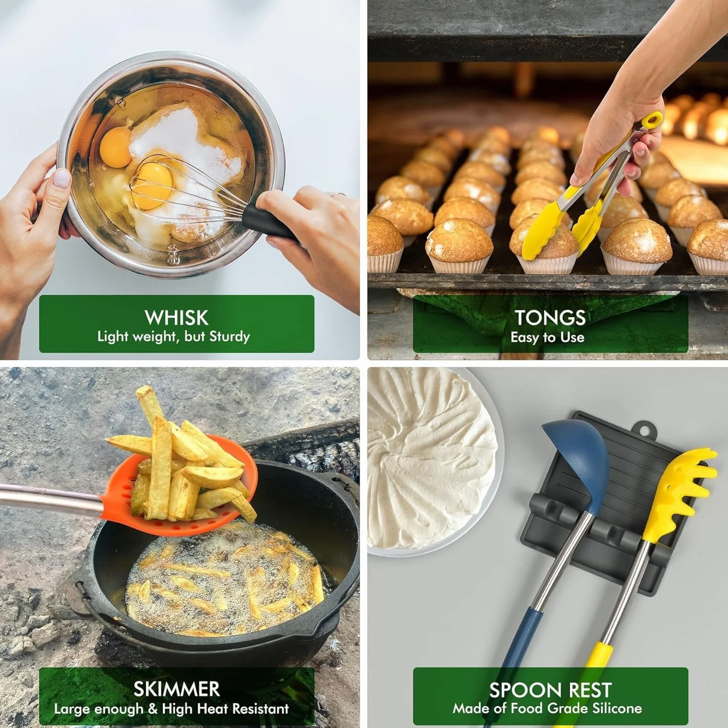 Odporne na wysokie temperatury silikonowe przybory kuchenne, zestaw szpatułek, bez BPA, gadżety kuchenne, z uchwytem na przybory ze stali nierdzewnej, nadają się do mycia w zmywarce, 14 szt.,