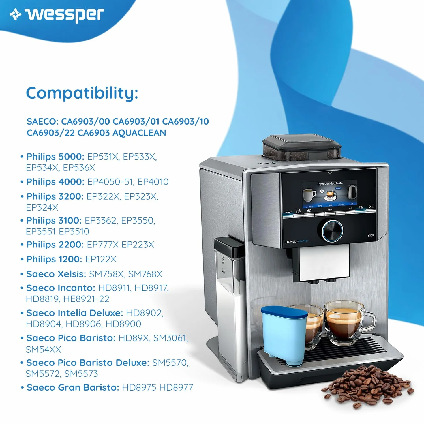 Wessper filtr do wody kompatybilny z Philips AquaClean CA6903/10 CA6903/22 CA6903 Limescale Aqua Clean, 3 sztuki