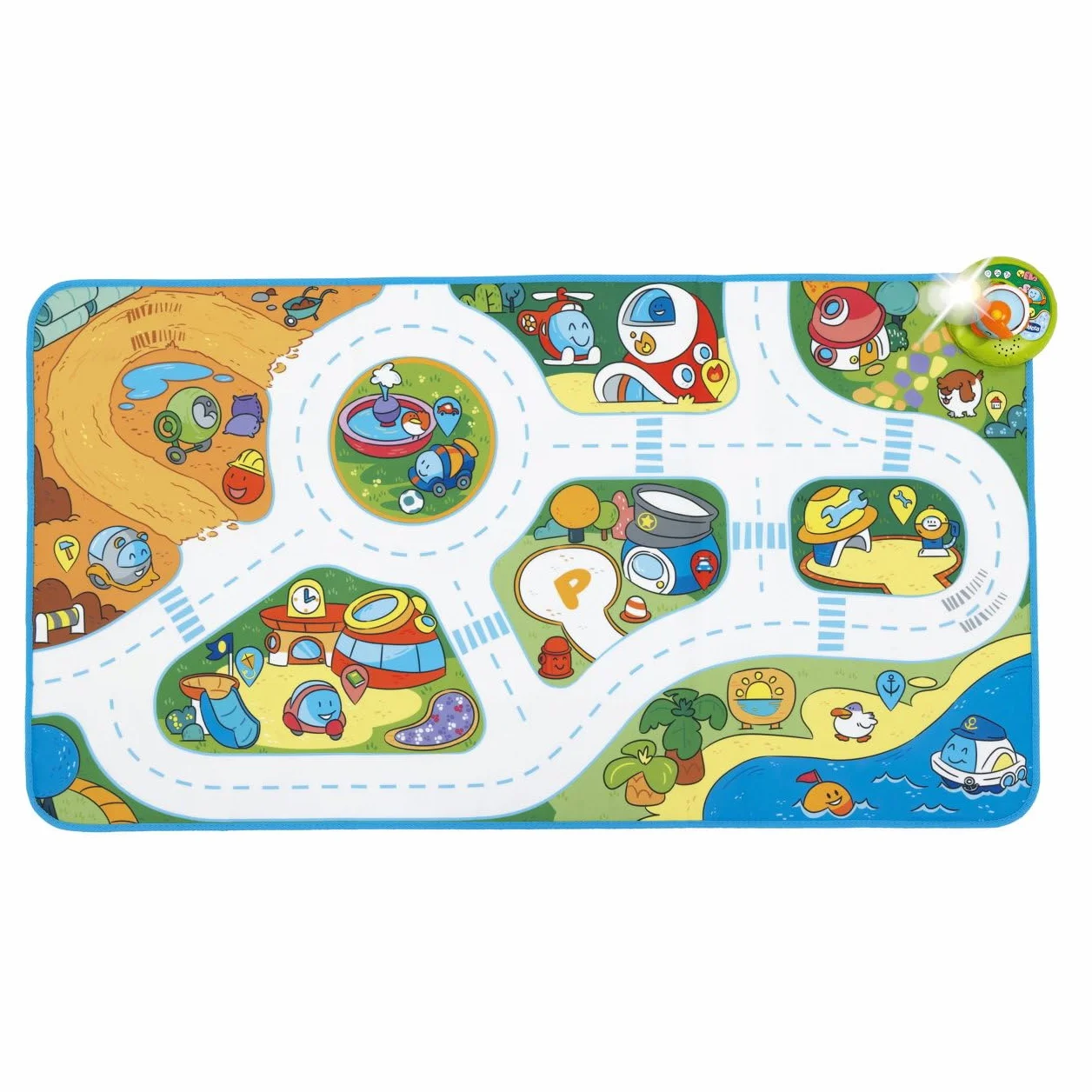 Chicco Elektroniczna mata do zabawy w mieście Turbo Ball Maxi 110 x 60 cm, interaktywny dywan ze światłami i quizami, 15 punktów interakcji, z 1 pojazdem Turbo Ball, dywan do samochodu, 1-4 lata