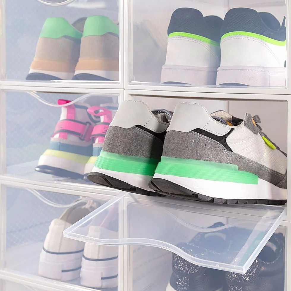AKTIVE Max Home Plastikowe pudełka na buty, zestaw 6 organizerów do przechowywania, 23 x 33,5 x 14,5 cm, układane w stos, zapobiegające przewróceniu, do T.44, przezroczyste, plastikowe pudełko na