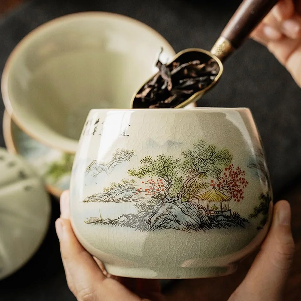 XYNSNDB Zestaw do herbaty Zamknię słoik Do przechowywania herbaty Zielona herbata w puszkach Ceramiczna puszka na herbatę Przenośna podróżna puszka na herbatę Zestaw do herbaty Słoik do przechowywania