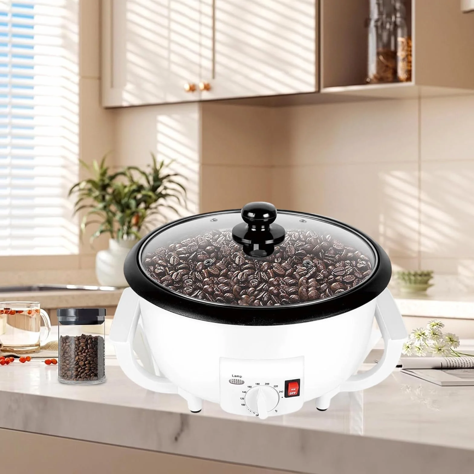 Maszyna do palenia kawy 750g, 800W elektryczny piec do kawy ziarnistej z regulacją temperatury 100-240°C, domowy piec do palenia ziarna