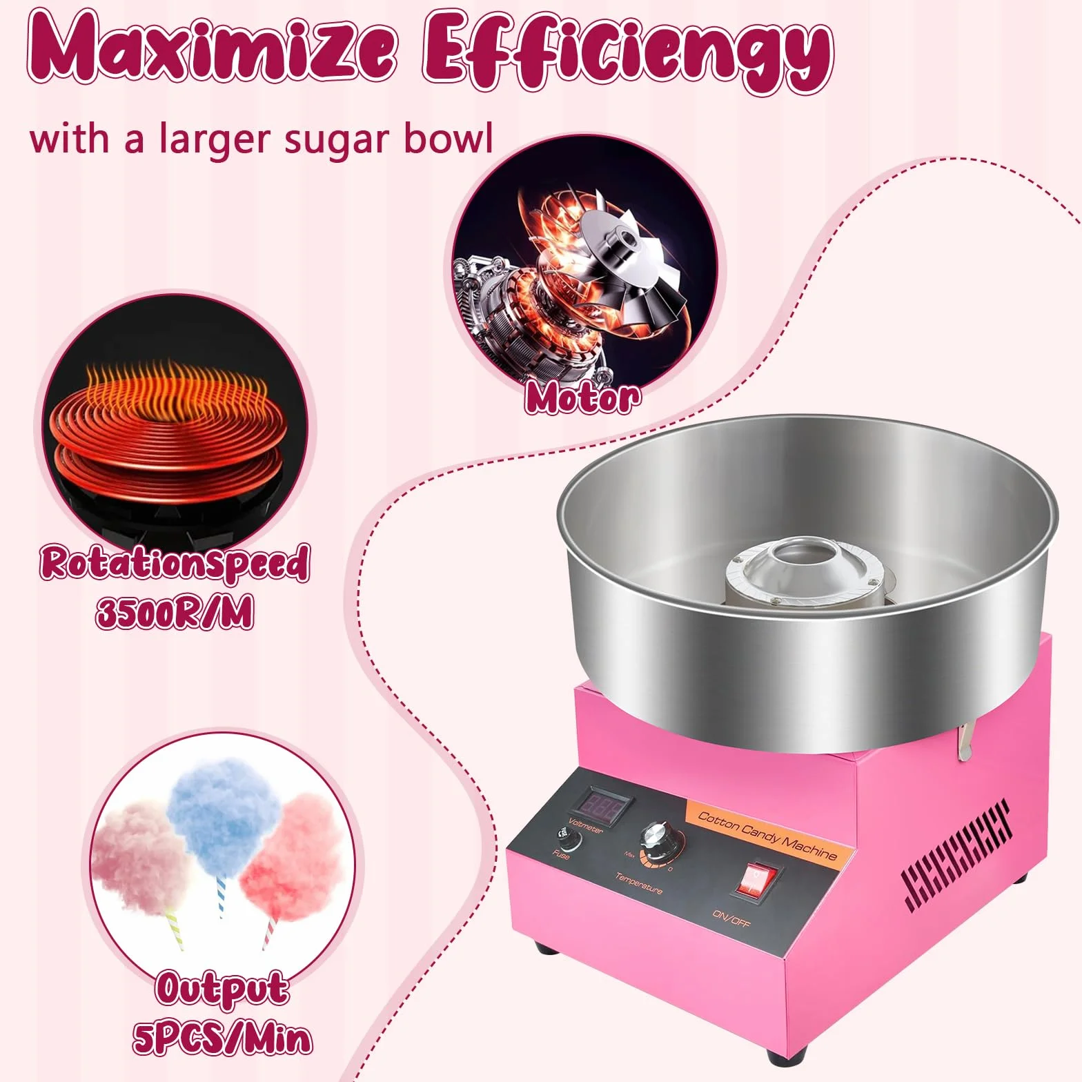Elektryczna maszyna do waty cukrowej, 1000 W, urządzenie do waty cukrowej, maszyna do waty cukrowej, maszyna do waty cukrowej z miską ze stali nierdzewnej, idealna na urodziny dziecka w domu