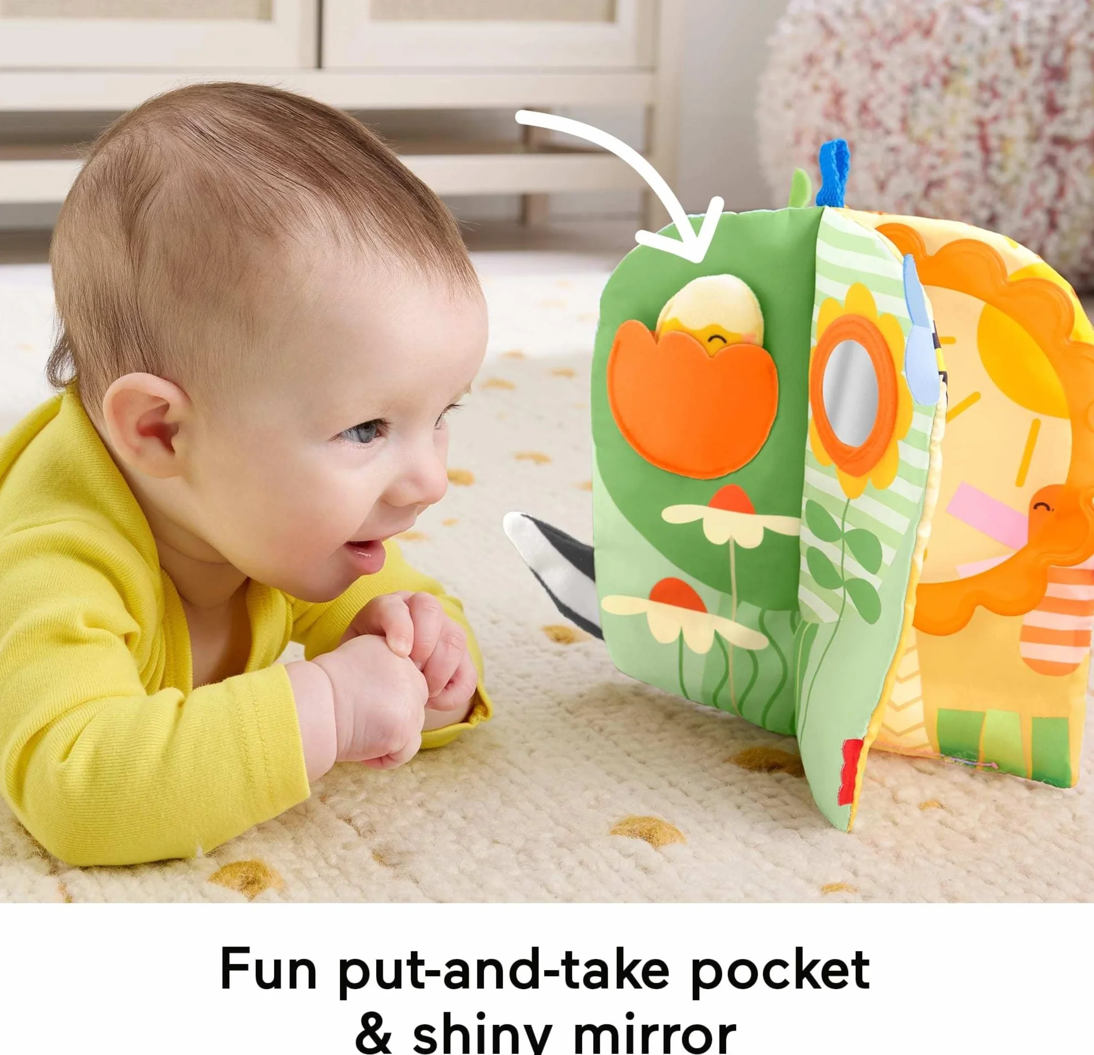Fisher-Price Miękka książeczka sensoryczna – Pory roku, 4 strony, zabawa na brzuszku/na siedząco, aktywizująca zabawka sensoryczna dla noworodków i niemowląt, JKP53