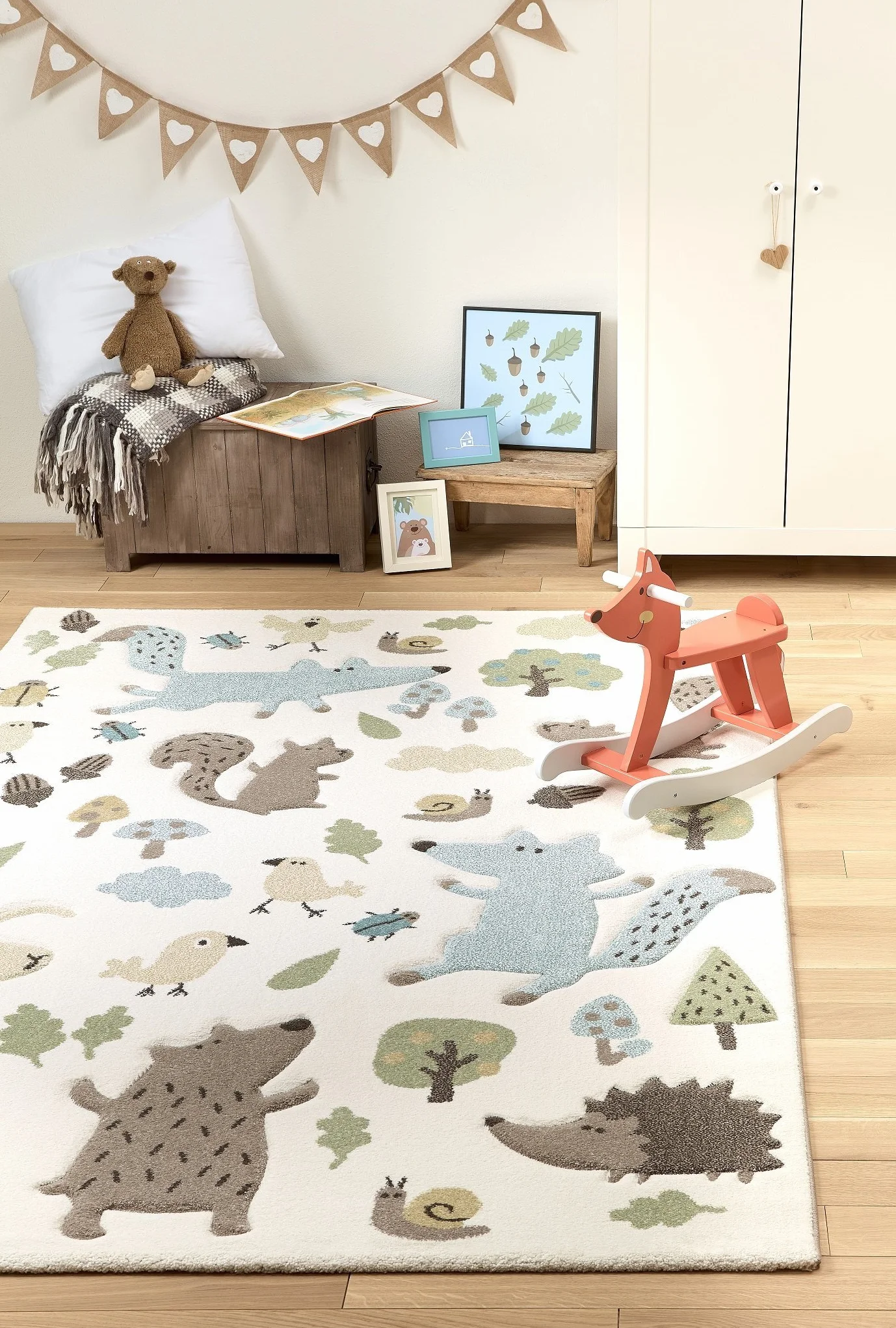 Wecon Home Sigikid I nowoczesny dywan dziecięcy z krótkim włosiem, do pokoju dziecięcego dla dziewcząt i chłopców, Forest I SK-21965-060, biały, taupe, szary, zielony, żółty, (200 x 290 cm)