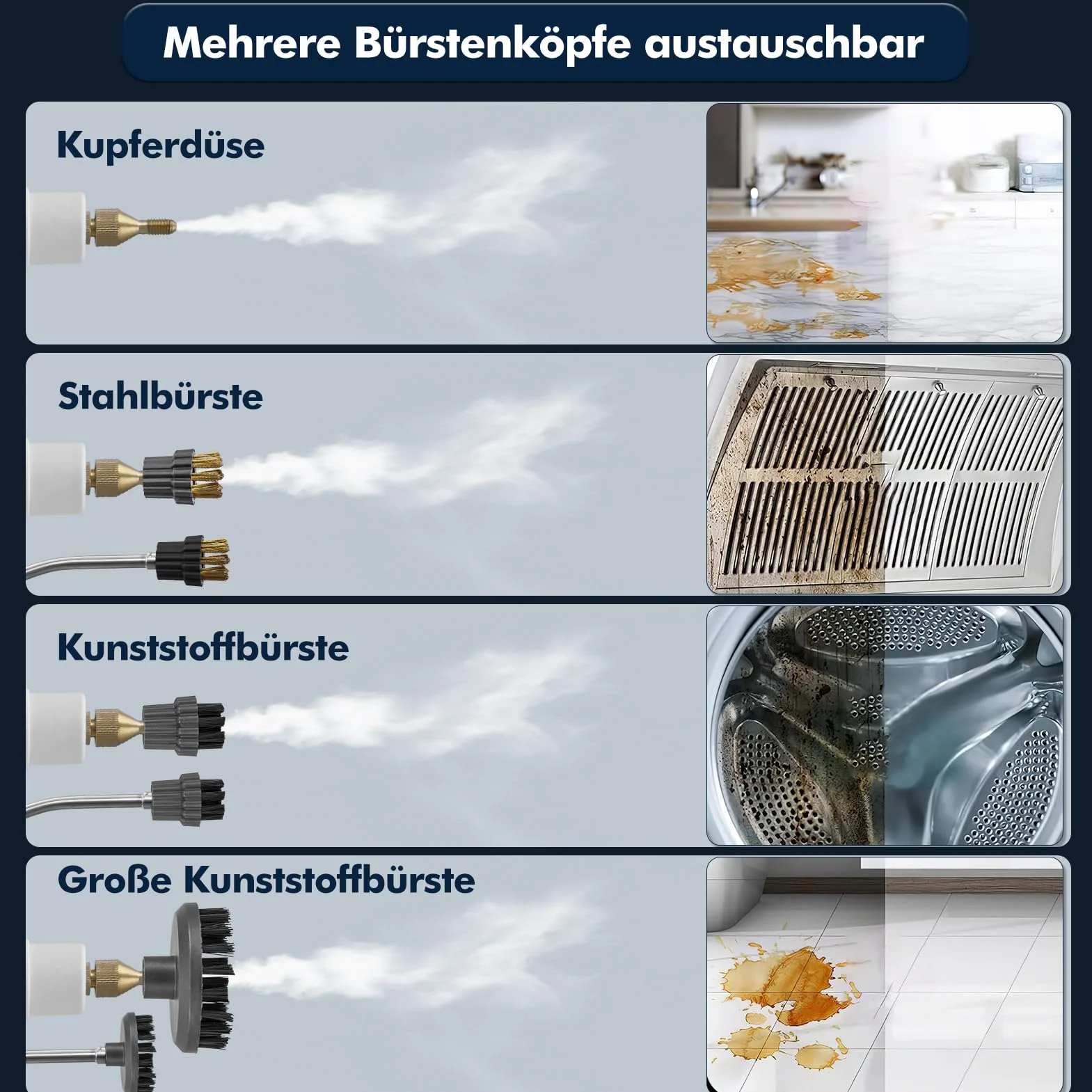 Myjka parowa do domu i samochodu, 9-stopniowa regulacja pary, 2500 W, duży zbiornik 1,2 l, szybkie nagrzewanie w 10 sekund, z 9 akcesoriami, do podłogi, kuchni, okien, łazienki, samochodu