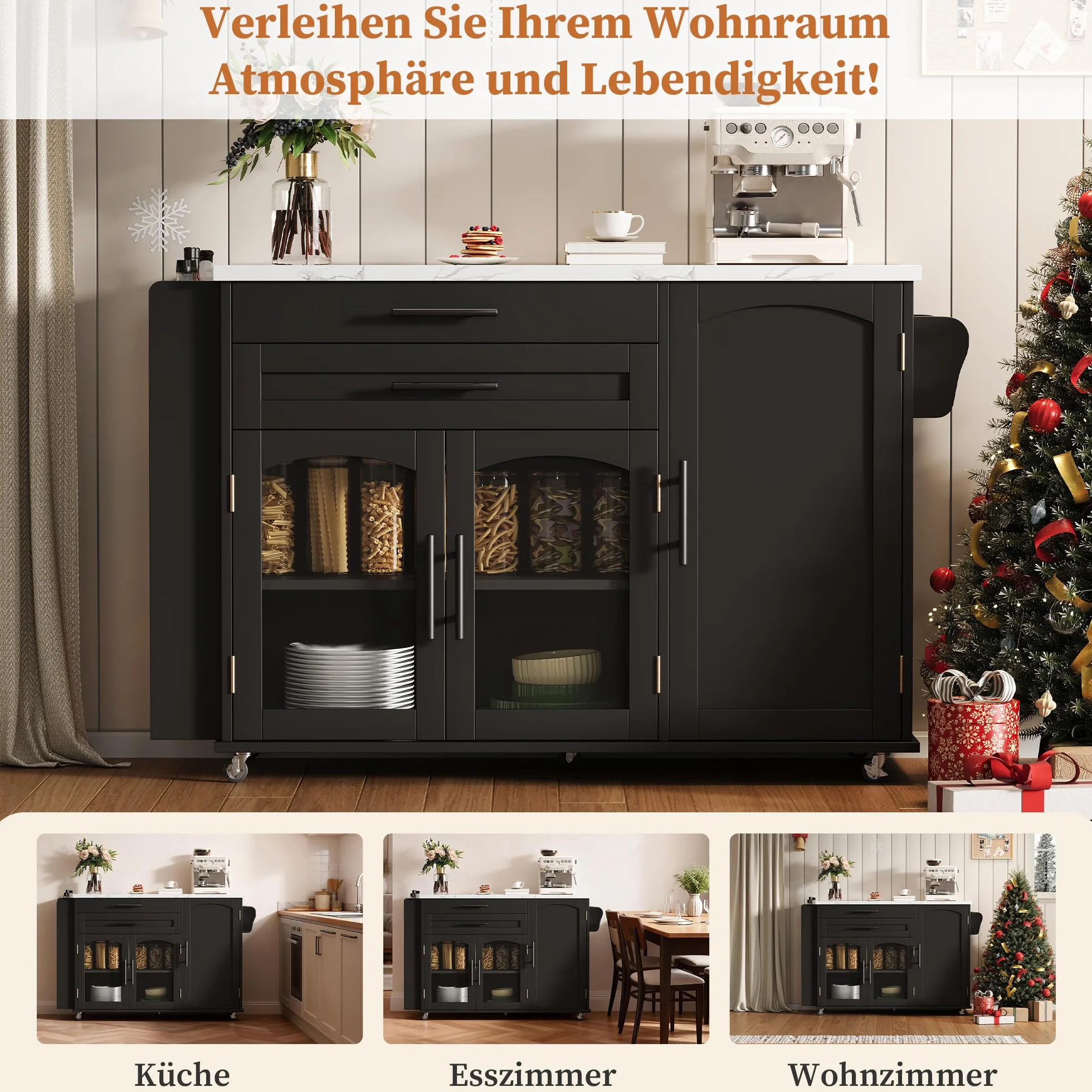 Mobilna wyspa kuchenna, wolnostojąca, 120 x 45 (70) x 90 cm, wózek kuchenny z rolkami, ze składanym obszarem roboczym, regał na przyprawy, drzwi szafy, organizer do szuflady na sztućce, do kuchni