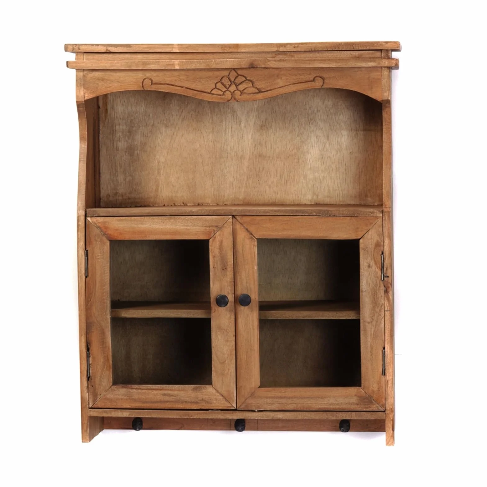 DESIGN DELIGHTS Szafka ścienna Ribera drewno mahoniowe szklane drzwi 73 cm z rzeźbami