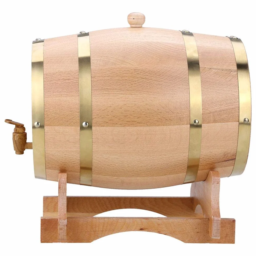 lyrlody Beczka na Wino Drewniana Dębowa ze Stojakiem, Dozownik Wina w Stylu Vintage, 10 l, do Przechowywania Wina Stołowego