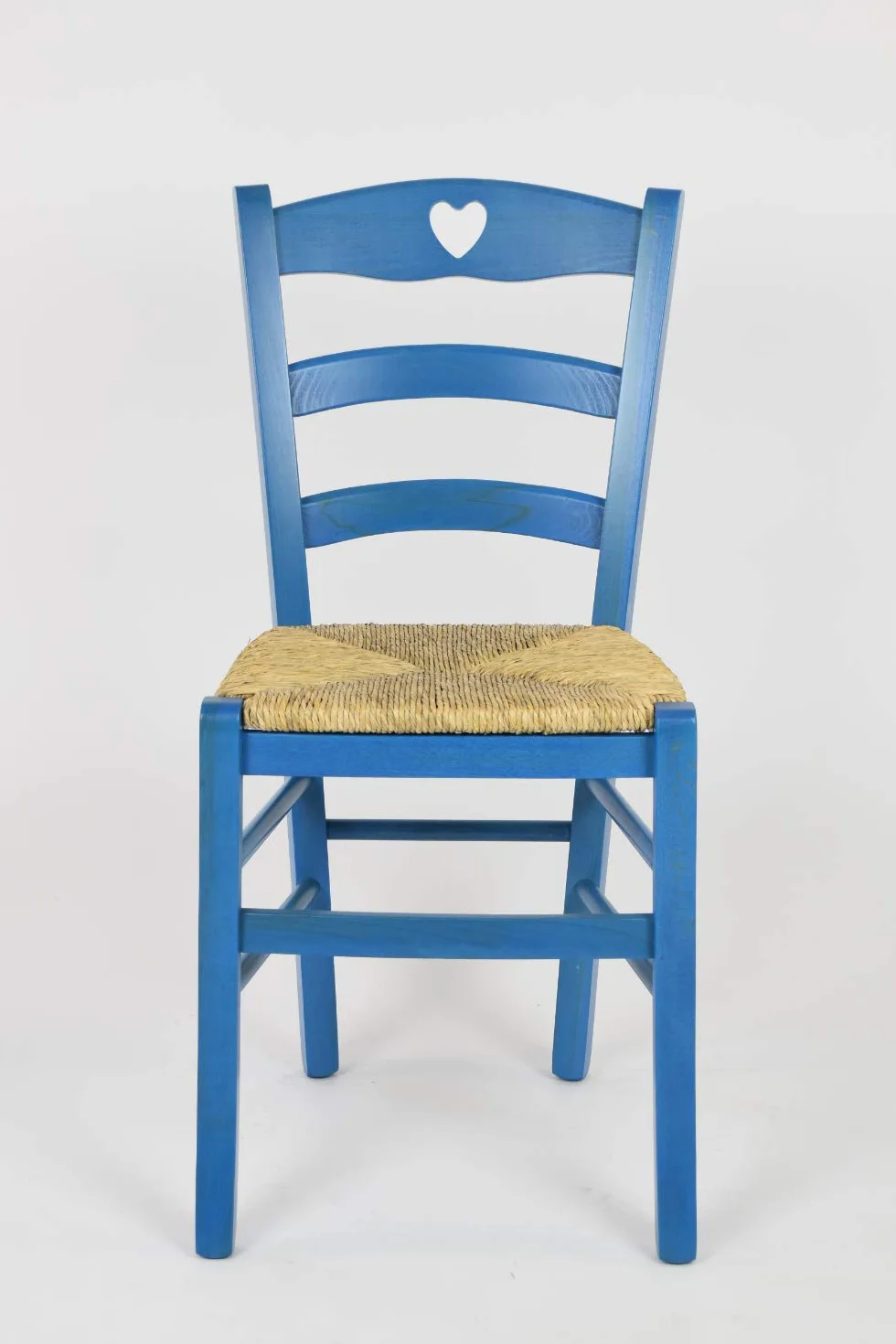 t m c s Tommychairs - estaw 1 krzesła CUORE, struktura z drewna bukowego w kolorze niebieskiej aniliny i siedzisko ze słomy