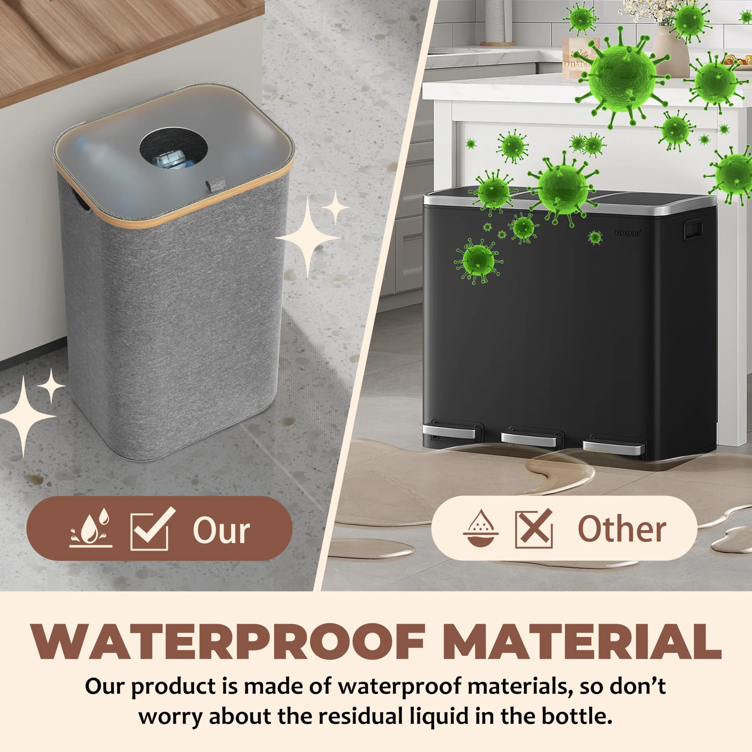 Returnable Bottle Container 100L Grå – Bottle Collector with 2 Transport Bags – Deposit Bottle Container Drop Hole – Bamboo Foldable