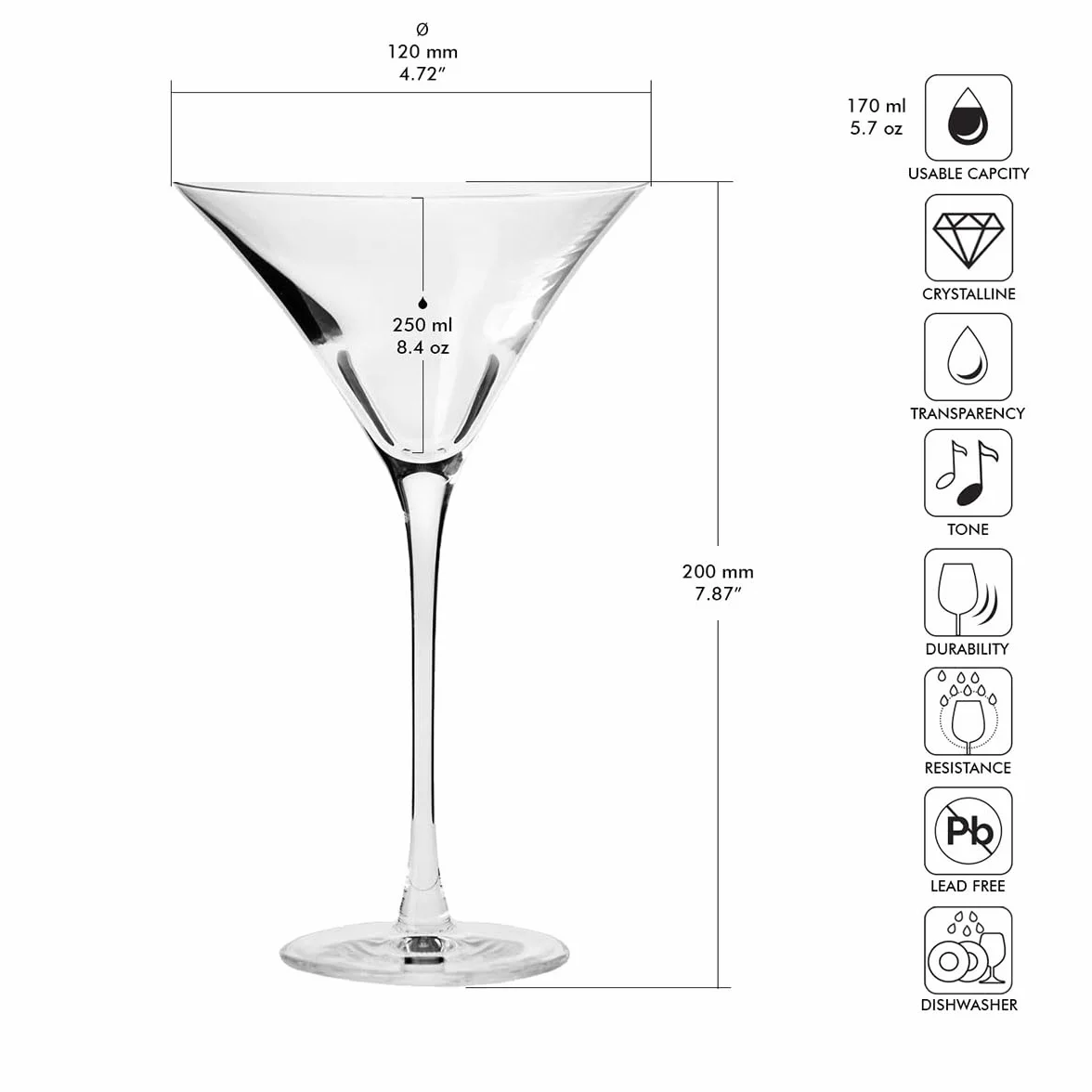 KROSNO | Kieliszki do Martini | Komplet 6 x 250 ml | Kolekcja Divine | Wysoka nóżka | Do klasycznych martini i koktajli | Bezołowiowe szkło kryształowe | Na imprezy i przyjęcia | Do zmywarki
