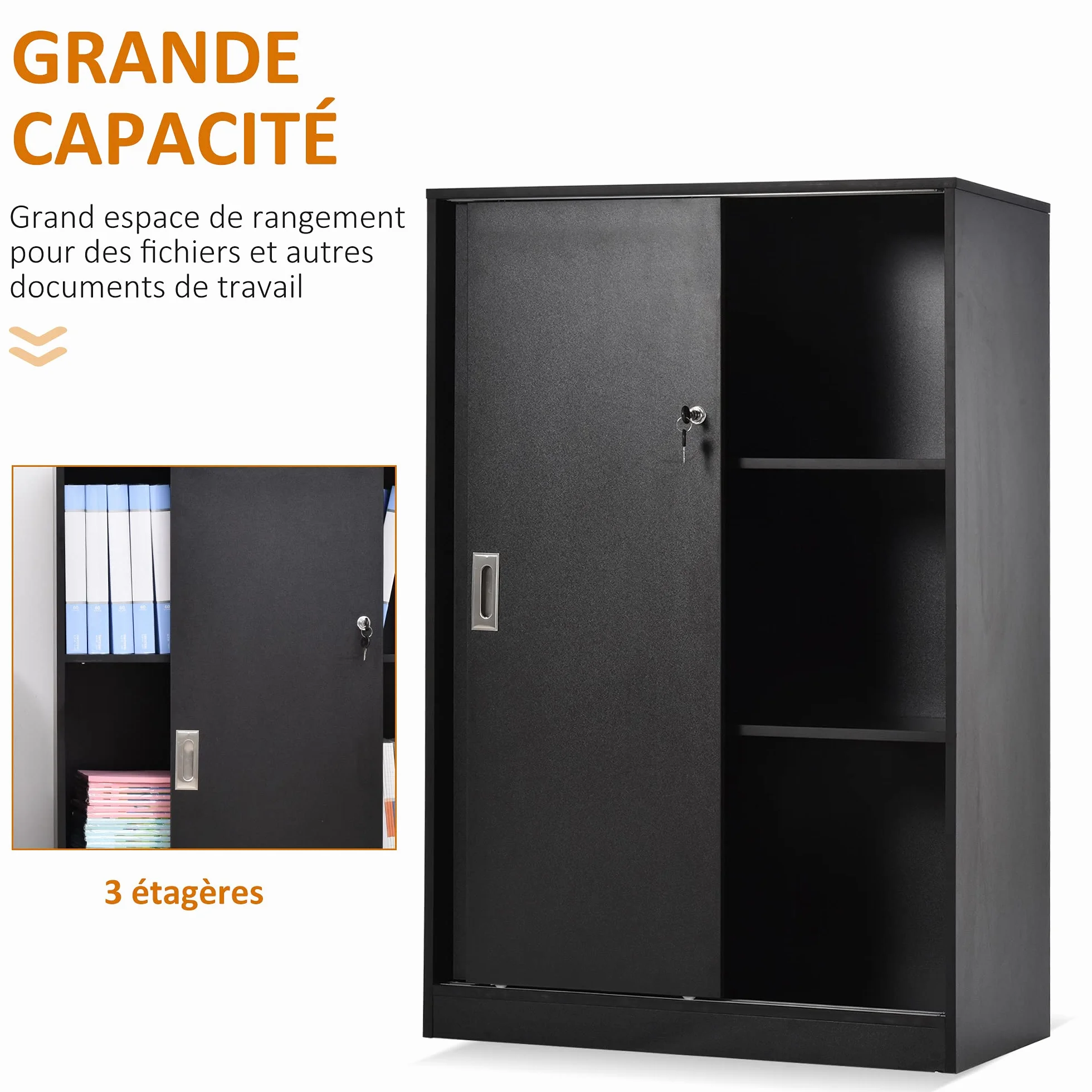 HOMCOM Szafka biurowa Szafa z 2 zamykanymi drzwiami przesuwnymi dim. 80L x 40 l x 120H cm 2 półki panelowe czarne
