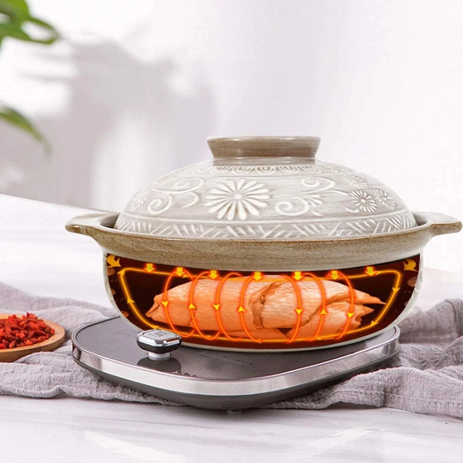 Ceramiczne garnki kuchenne, Ceramiczny gorący garnek, żaroodporna zapiekanka z pokrywką(1L)