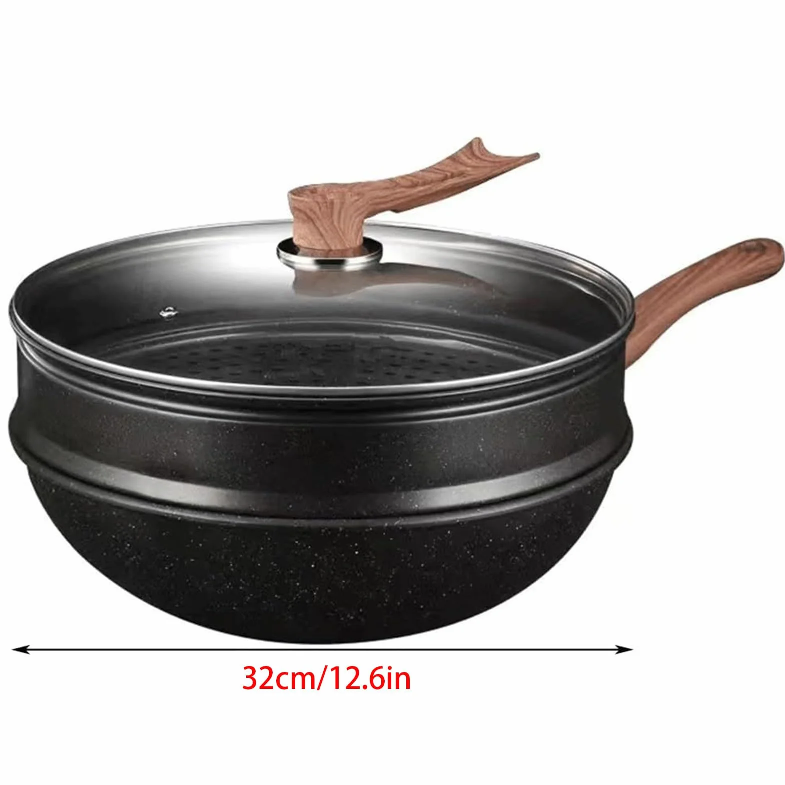Nieprzywierający z pokrywką, 32 cm, kempingowy z wkładką na parę, pomocnik kuchenny na kemping, do pieczenia, restauracji, naleśników