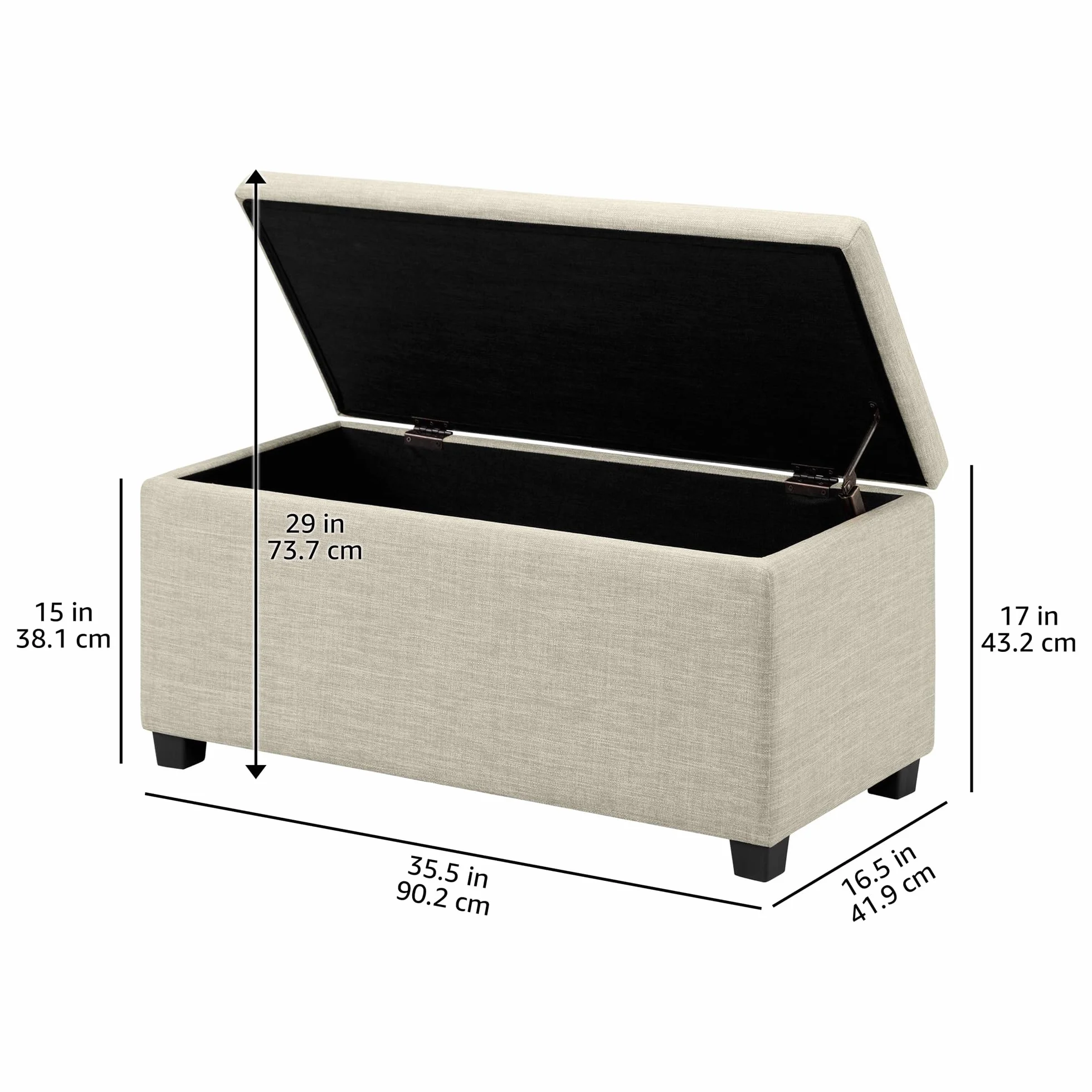 Amazon Basics prostokątna otomana i ławka do przedpokoju ze schowkiem, wyściełana, poliester, beżowa, 42 x 91 x 43 cm (szer. x gł. x wys.)