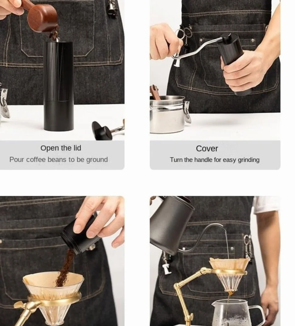 French Press Wytrzymały Młynek Ręczny Podwójnie Łożyskowany Do Ziaren Kawy Mały Dzbanek Kawy(Blue,Silver)
